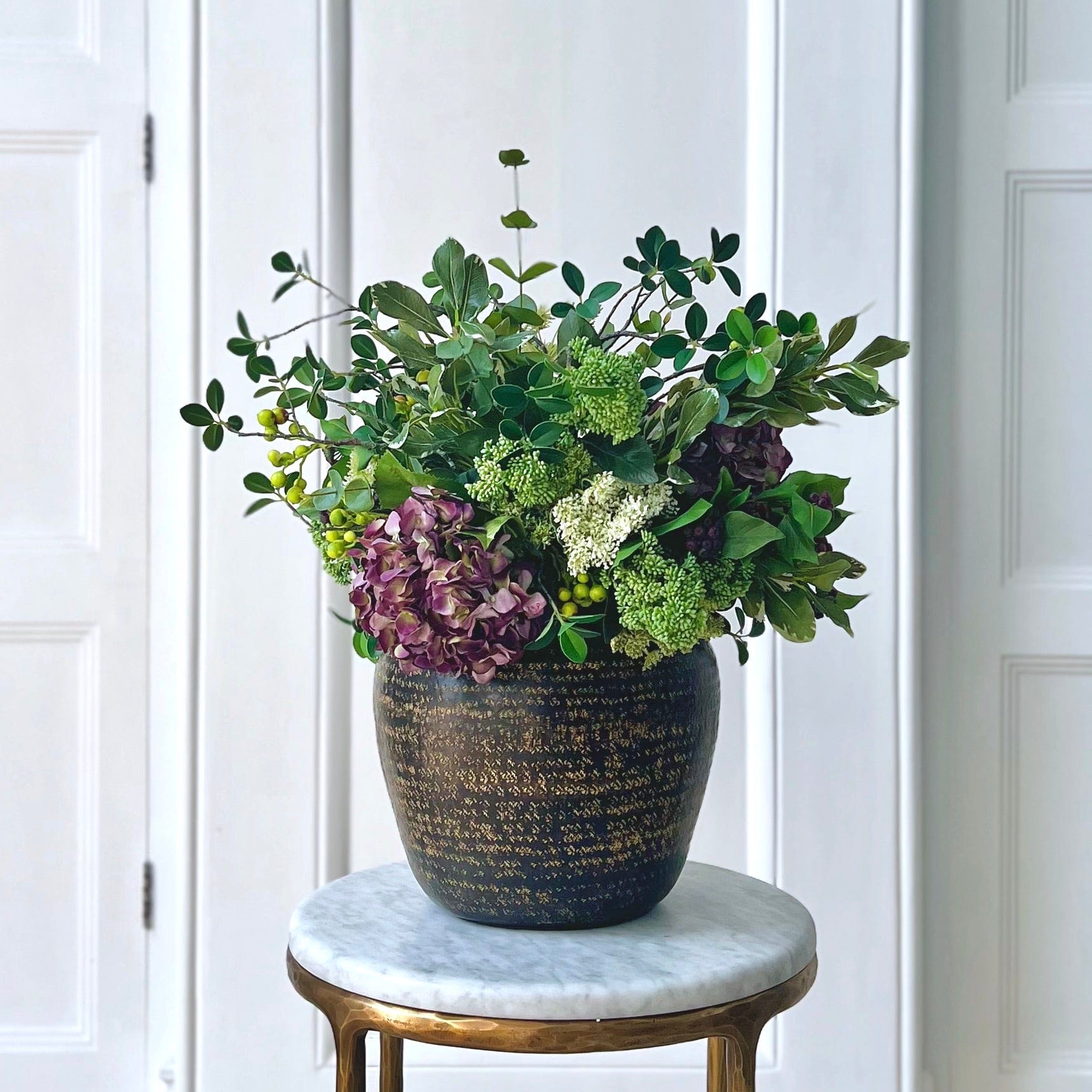 Artificial flowers luxury lifelike faux Purple Autumnal Aura Bouquet realistic silk bouquet buy online from The Faux Flower Company