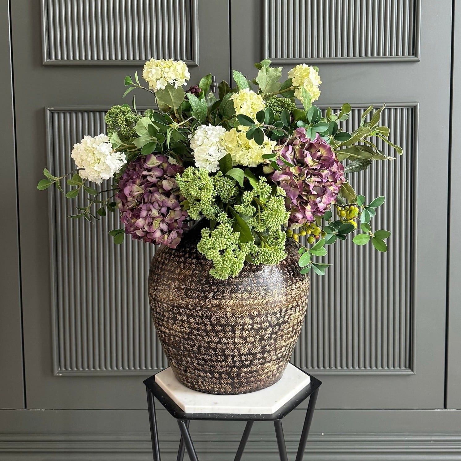 Artificial flowers luxury lifelike faux Purple Autumnal Aura Bouquet realistic silk bouquet buy online from The Faux Flower Company