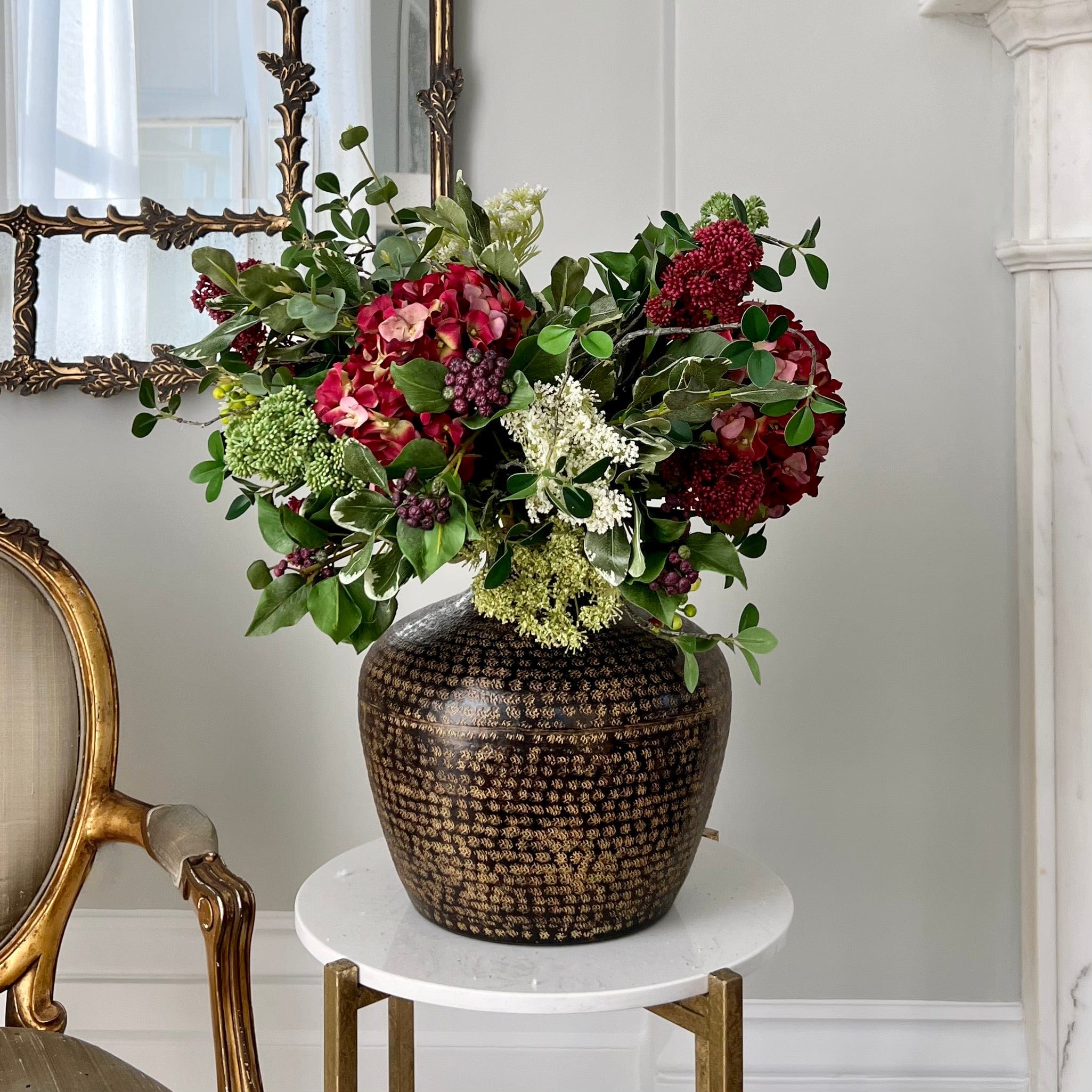 Artificial flowers luxury lifelike faux Red Autumnal Aura Bouquet realistic silk bouquet buy online from The Faux Flower Company