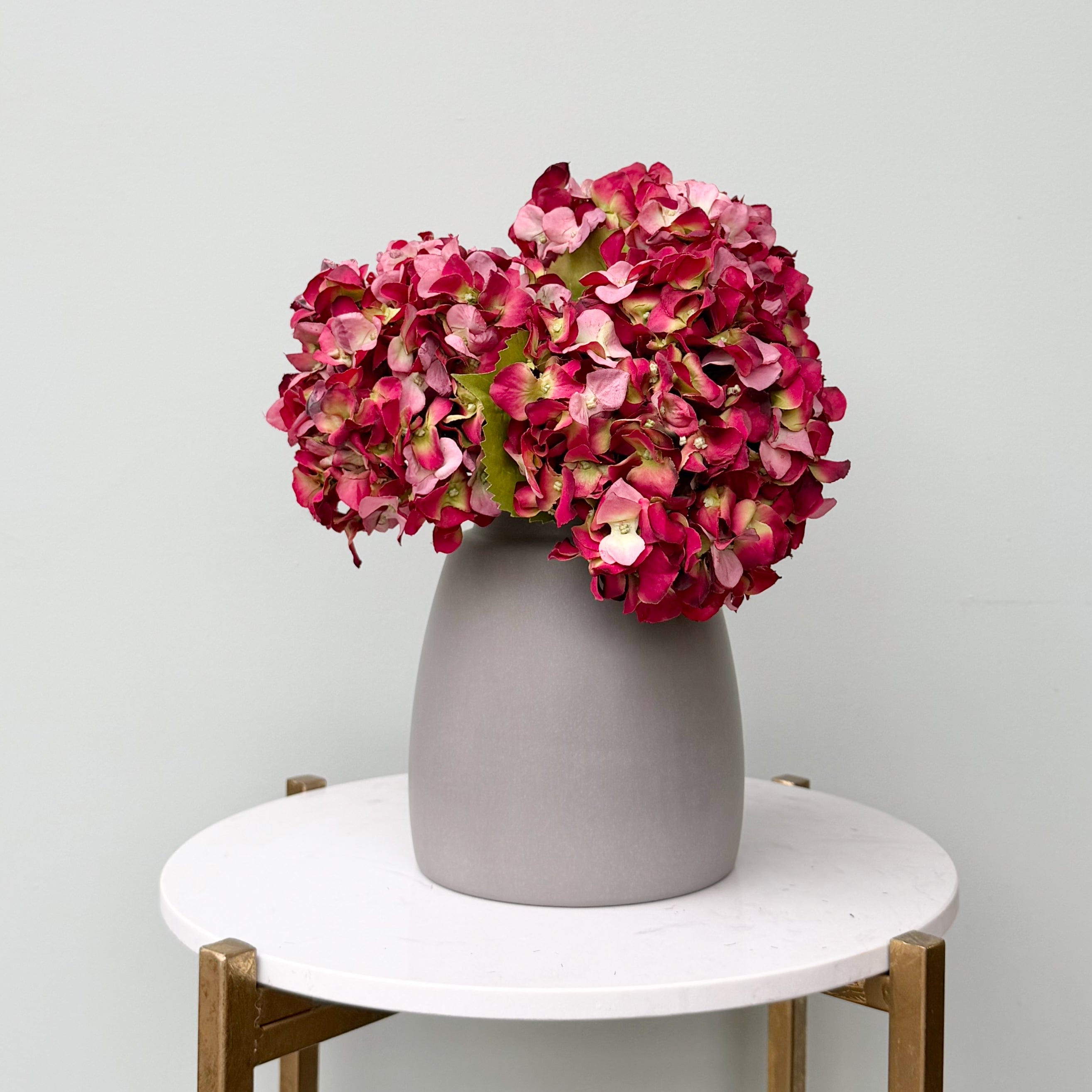 Artificial flowers luxury lifelike faux Red Dried Artificial Hydrangea & Kemble Vase Set realistic silk Bundle buy online from The Faux Flower Company ABY5070RD-3 + ABP1766