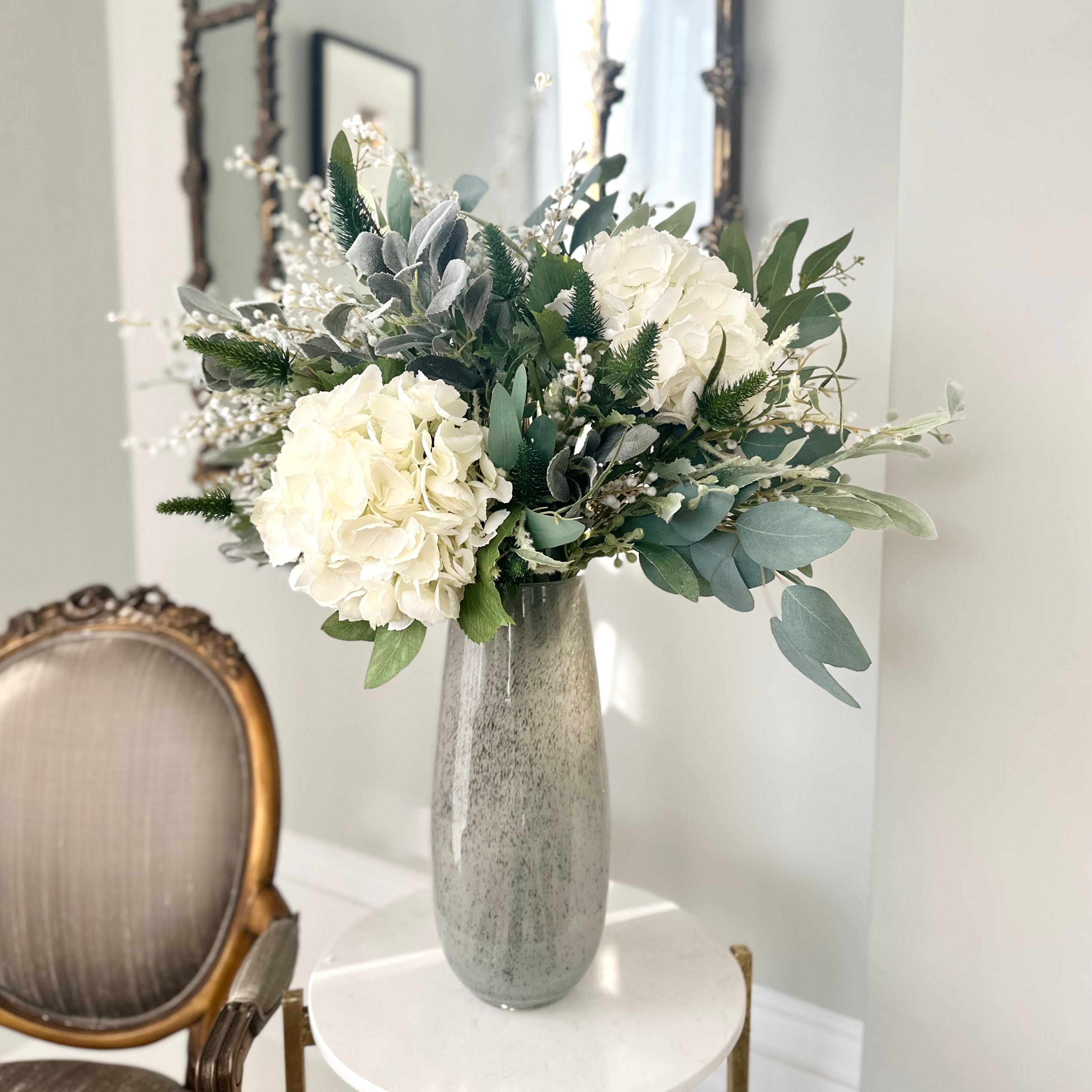 Artificial flowers luxury lifelike faux Sage and Silver Artificial Flower Arrangement & Grey Vase Set realistic silk Bundle buy online from The Faux Flower Company FESTIVE AR WH + ABV2253