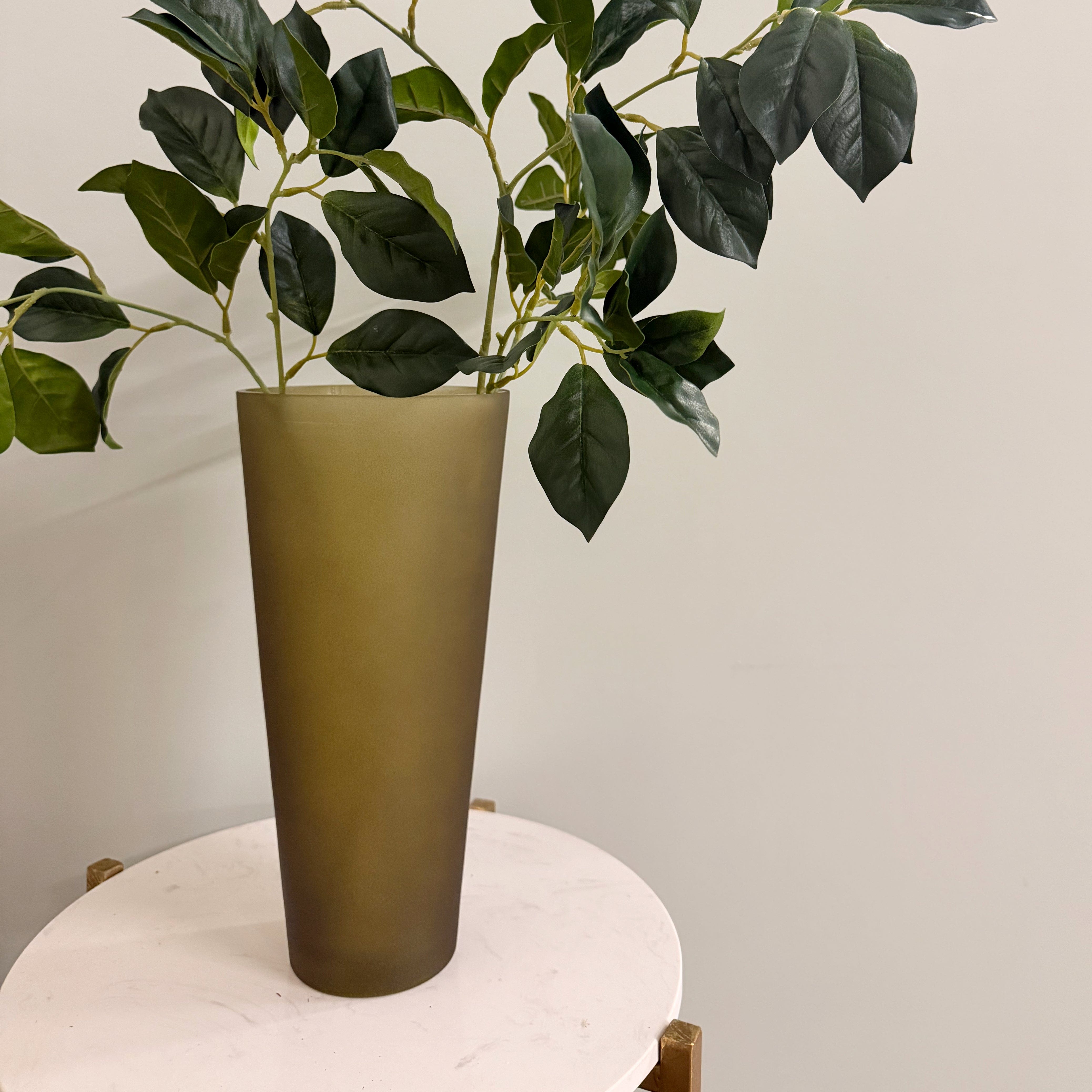 Artificial flowers luxury lifelike faux Smokey Olive Glass Fluted Vase realistic silk buy online from The Faux Flower Company AHCH-0820