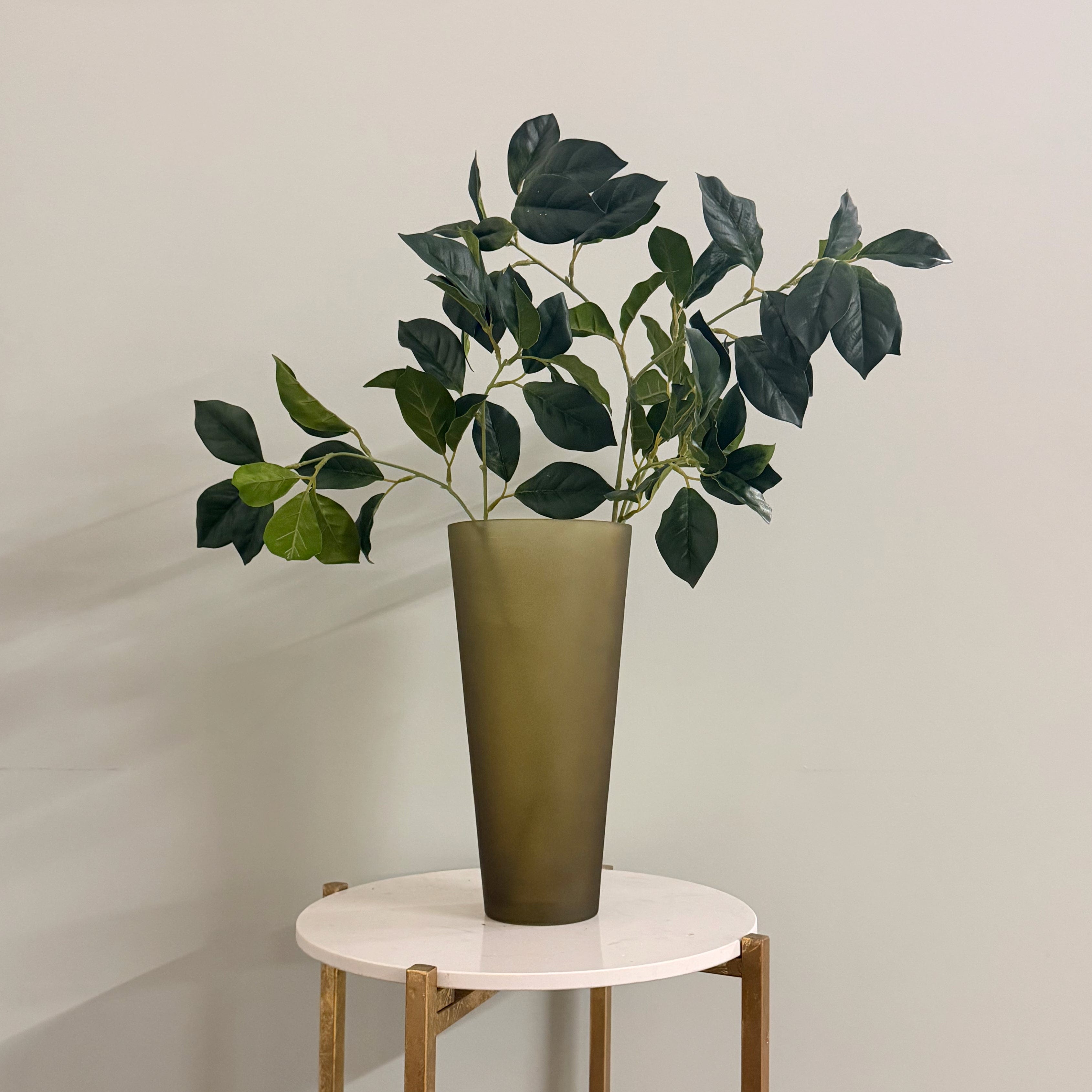 Artificial flowers luxury lifelike faux Smokey Olive Glass Fluted Vase realistic silk buy online from The Faux Flower Company AHCH-0820