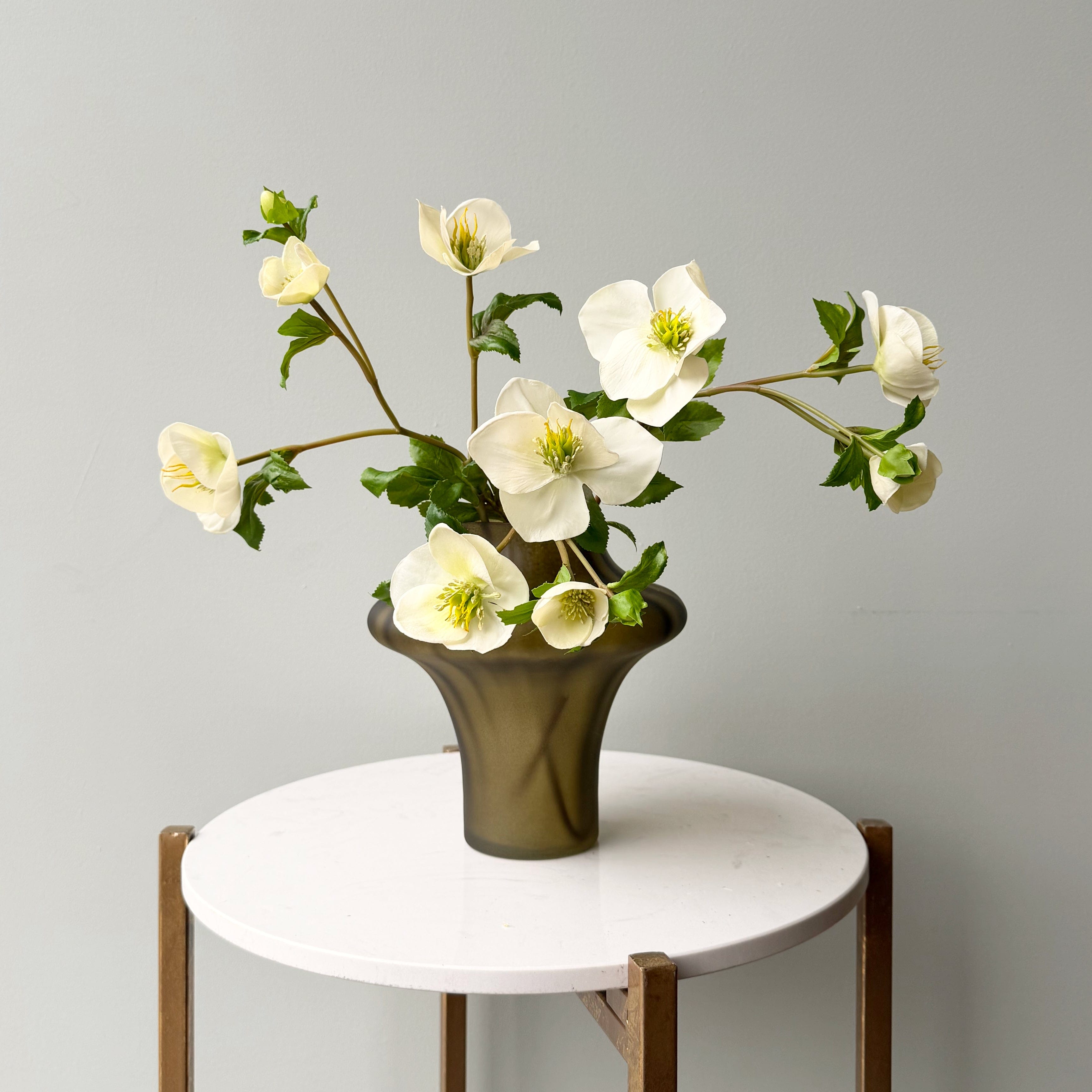 Artificial flowers luxury lifelike faux Smokey Olive Glass Sculptured Vase realistic silk buy online from The Faux Flower Company AHCH-0880