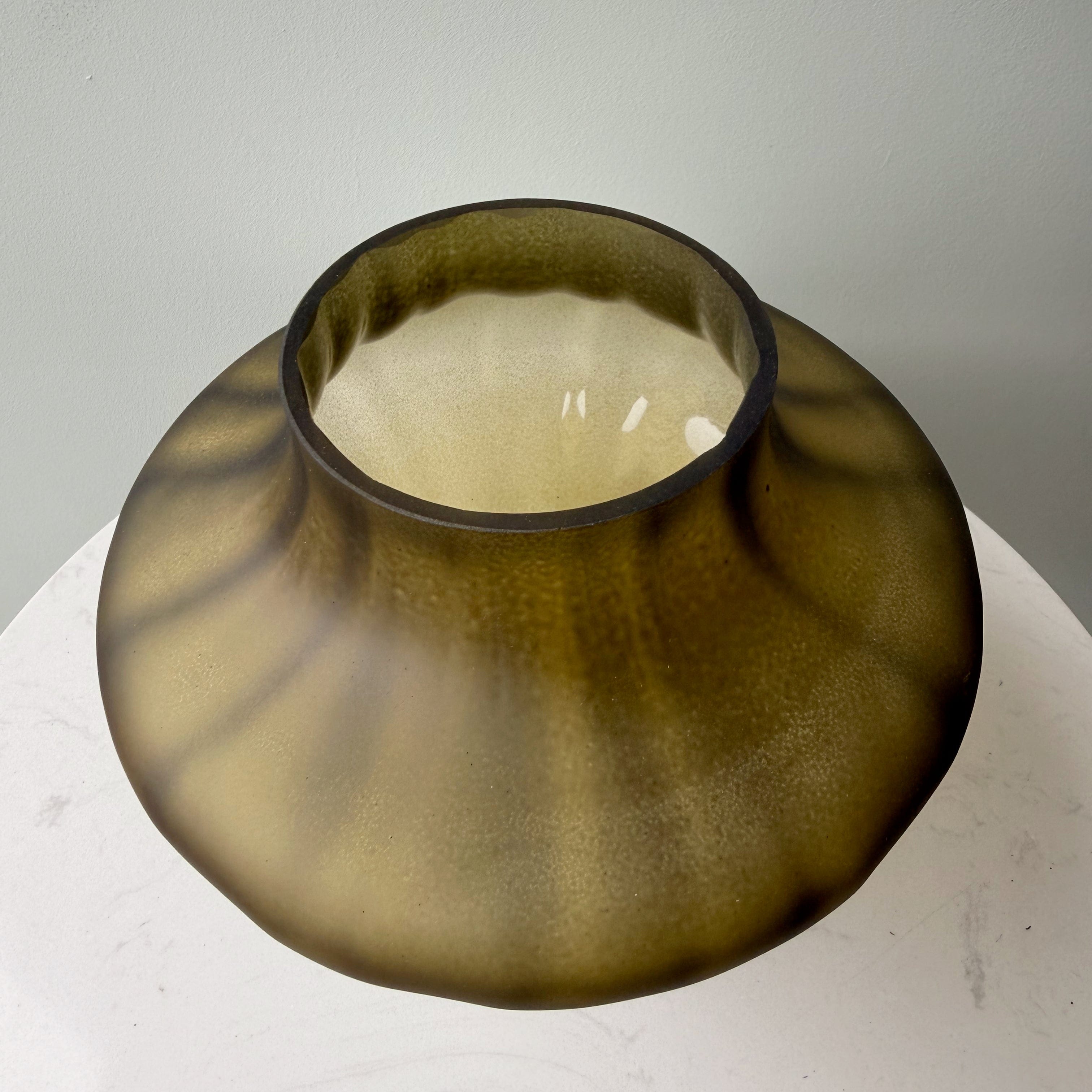 Artificial flowers luxury lifelike faux Smokey Olive Glass Sculptured Vase realistic silk buy online from The Faux Flower Company AHCH-0880