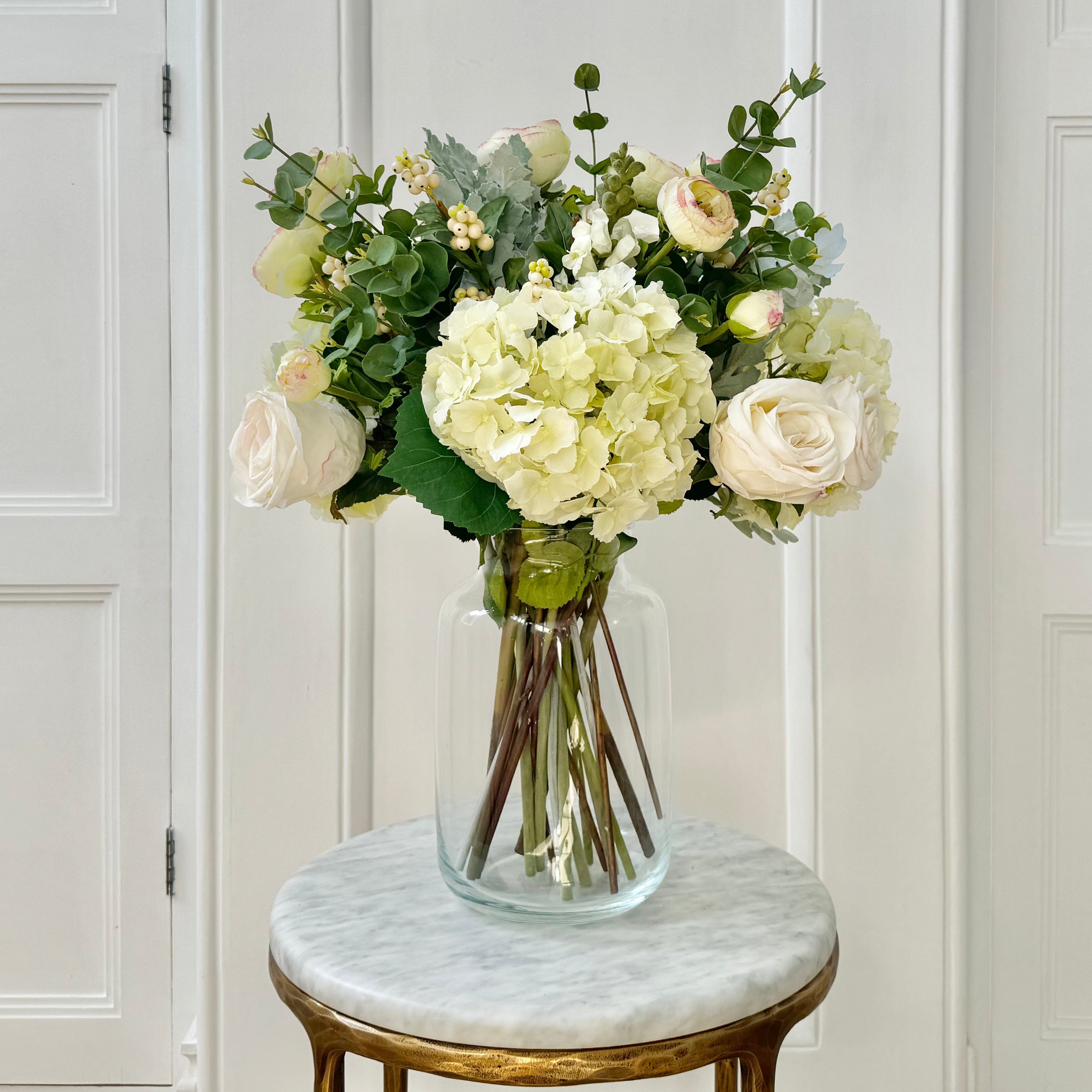 Artificial flowers luxury lifelike faux Snowberry Bliss Artificial Flower Bouquet realistic silk bouquet buy online from The Faux Flower Company