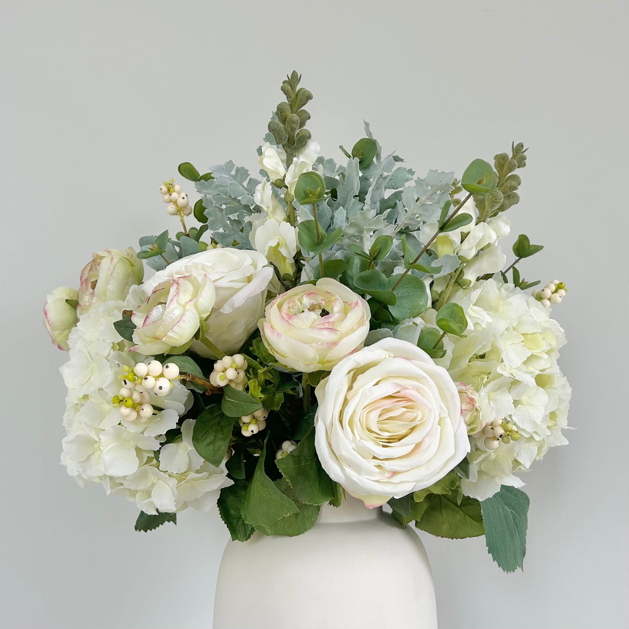 Artificial flowers luxury lifelike faux Snowberry Bliss Artificial Flower Bouquet realistic silk bouquet buy online from The Faux Flower Company
