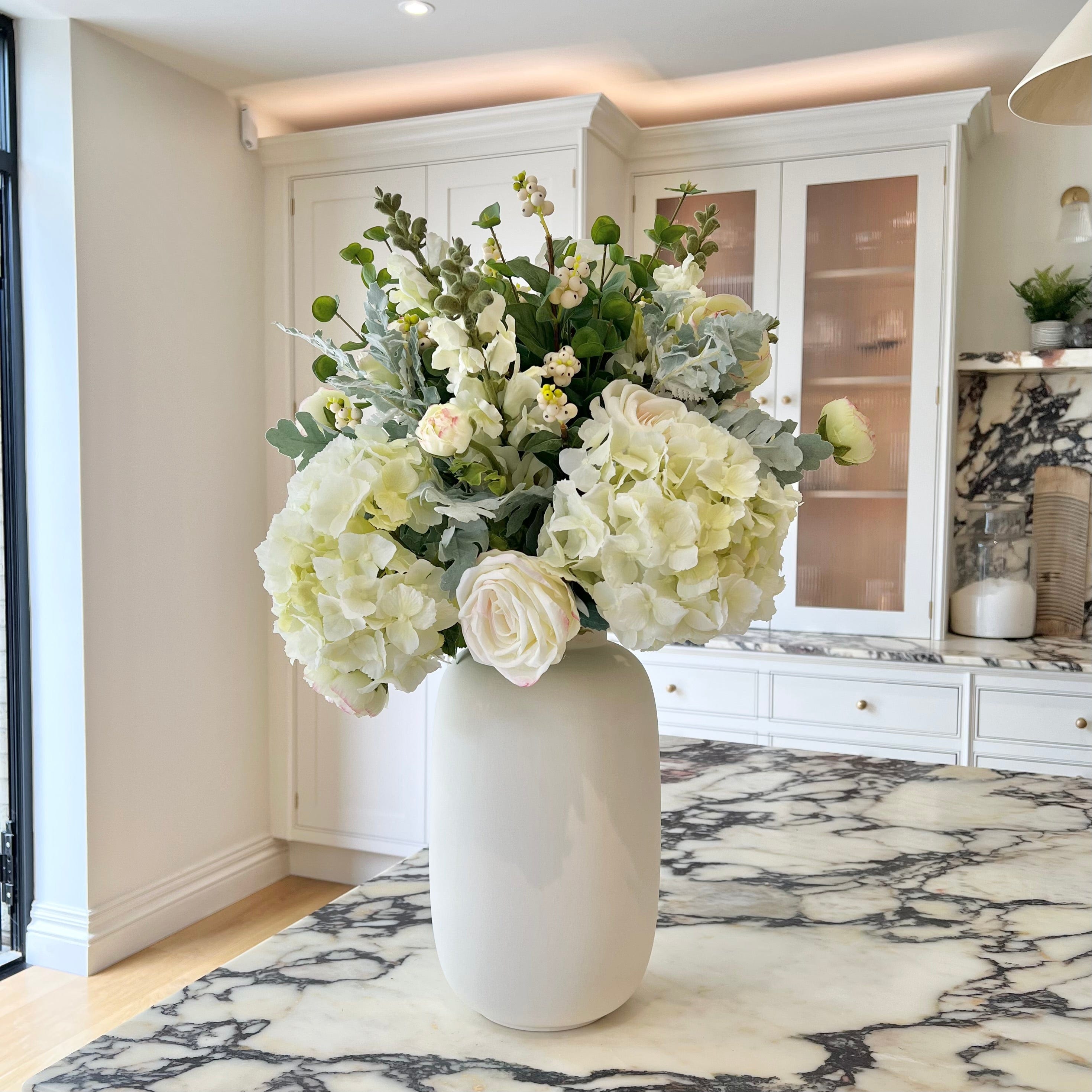 Artificial flowers luxury lifelike faux Snowberry Bliss Artificial Flower Bouquet realistic silk bouquet buy online from The Faux Flower Company