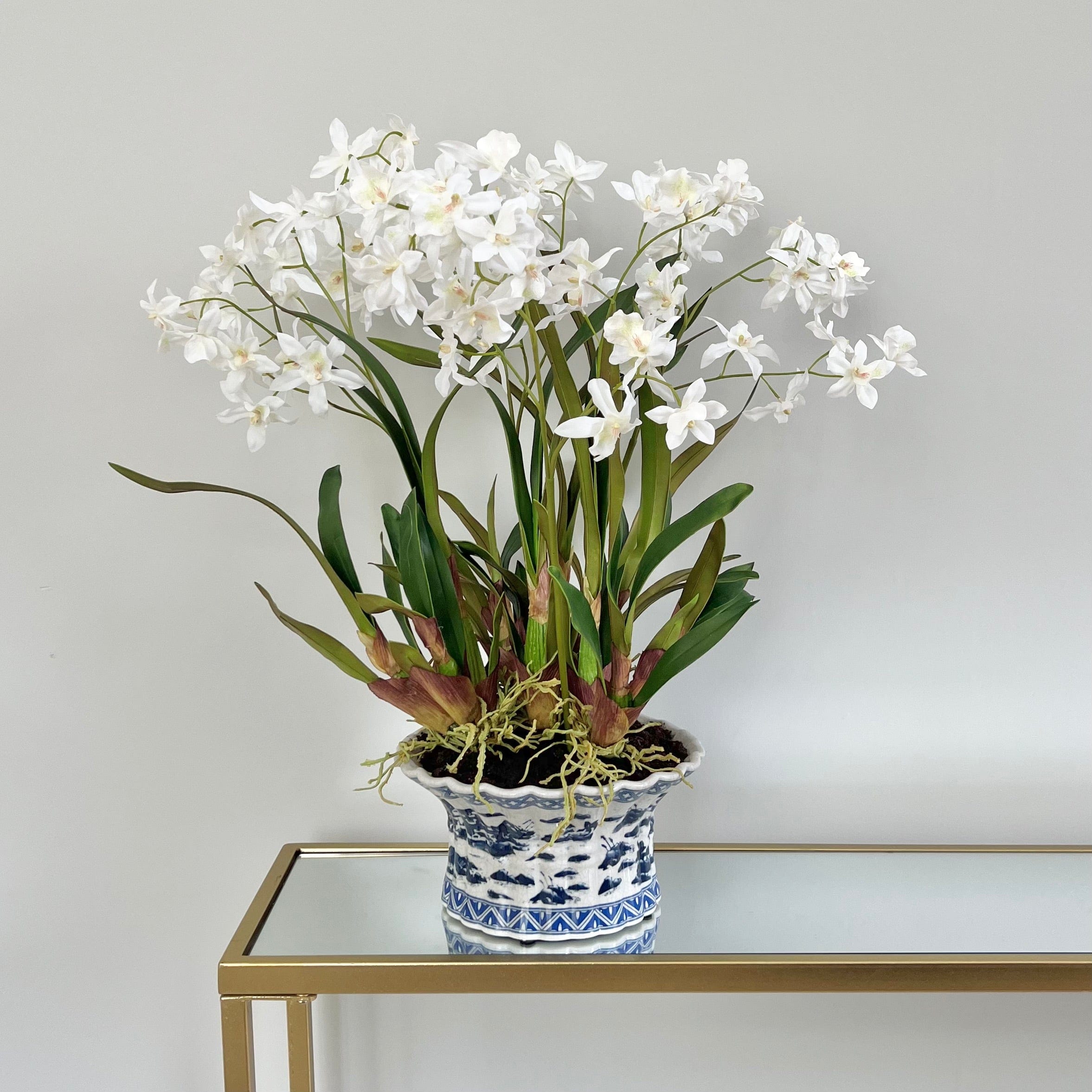 Artificial flowers luxury lifelike faux White Artificial Dendrobium Orchid Plant realistic silk Plants buy online from The Faux Flower Company ABY2062WH