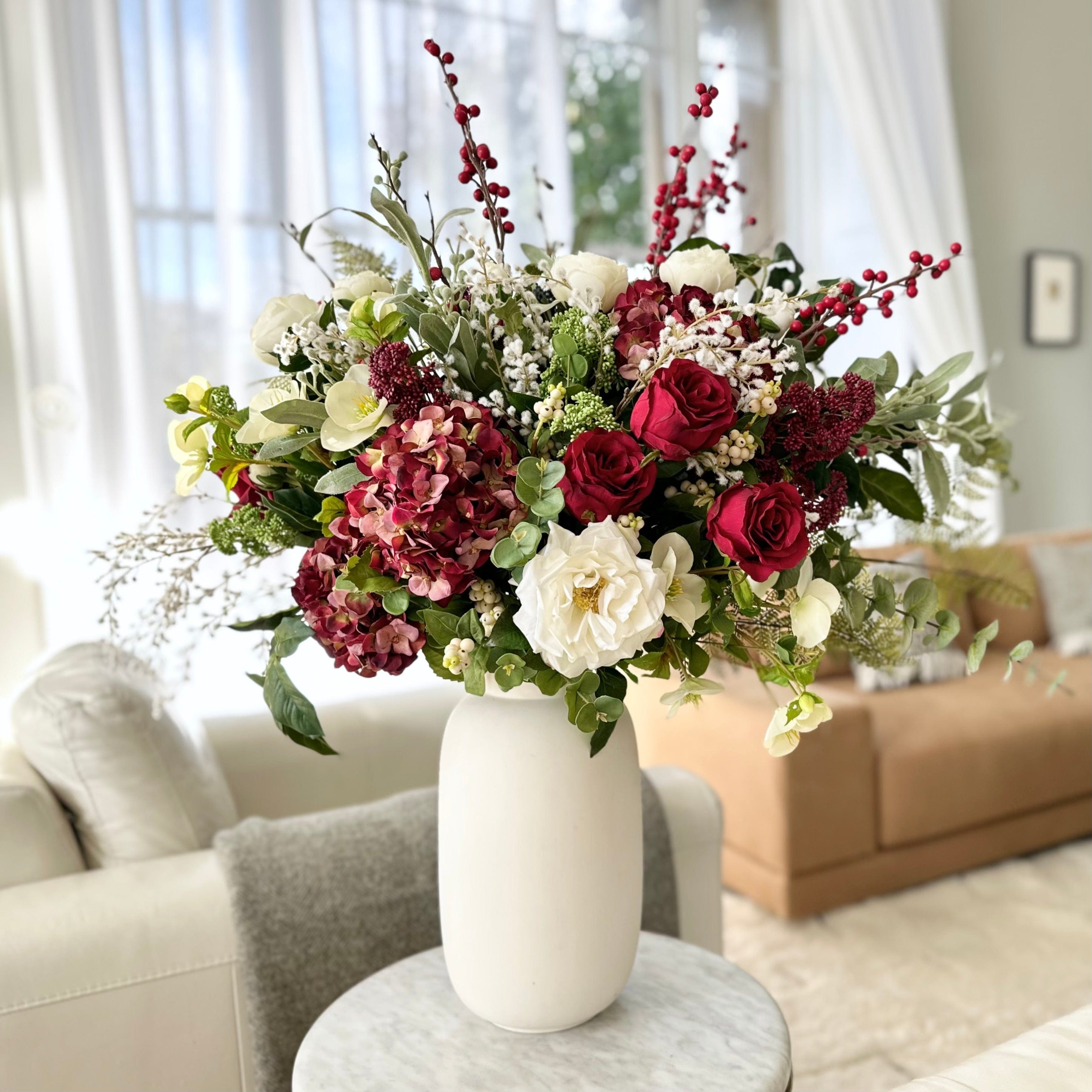 Artificial flowers luxury lifelike faux Winter Splendour Bouquet & Kingham Vase Set realistic silk Bundle buy online from The Faux Flower Company WINTER SPLENDOUR BQ + ABP04B3