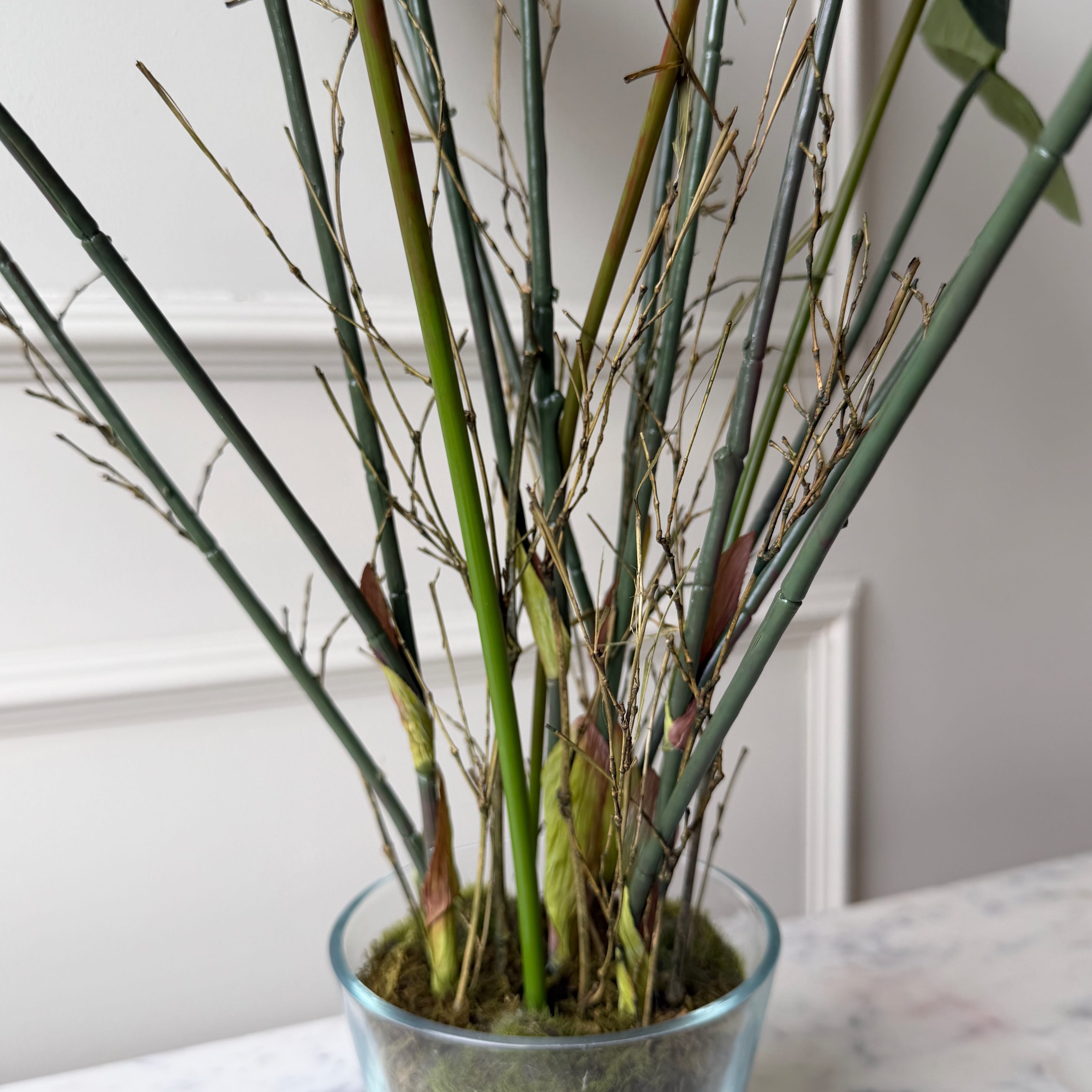 Realistic Artificial Large Anthurium 'Laceleaf' Plant in Glass Pot AHCH-3082 by The Faux Flower Company