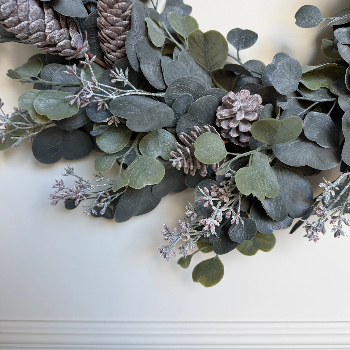 Realistic Artificial Large Silver Eucalyptus & Berry Wreath AHCH-2997 by The Faux Flower Company
