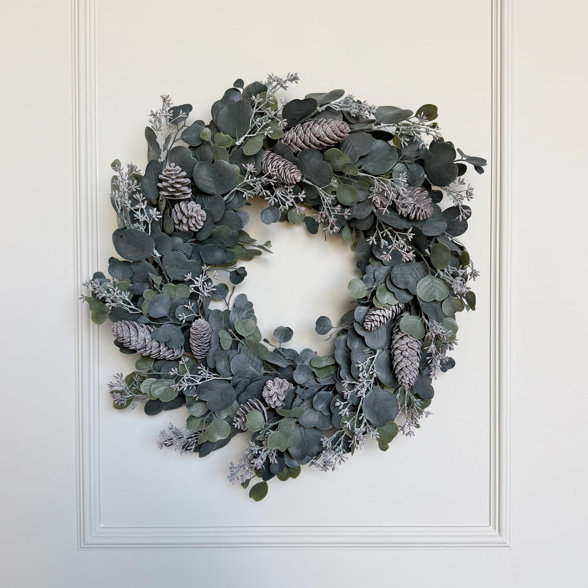Realistic Artificial Large Silver Eucalyptus & Berry Wreath AHCH-2997 by The Faux Flower Company