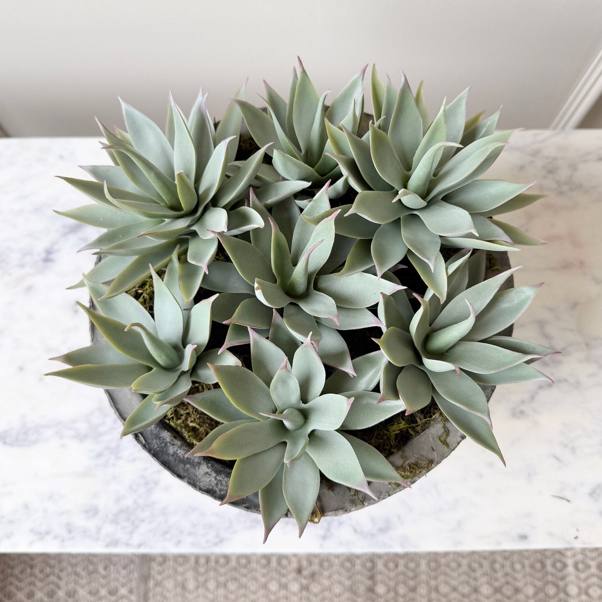 Realistic Artificial Large Succulents in Rustic Grey Pot AHCH-0973 by The Faux Flower Company