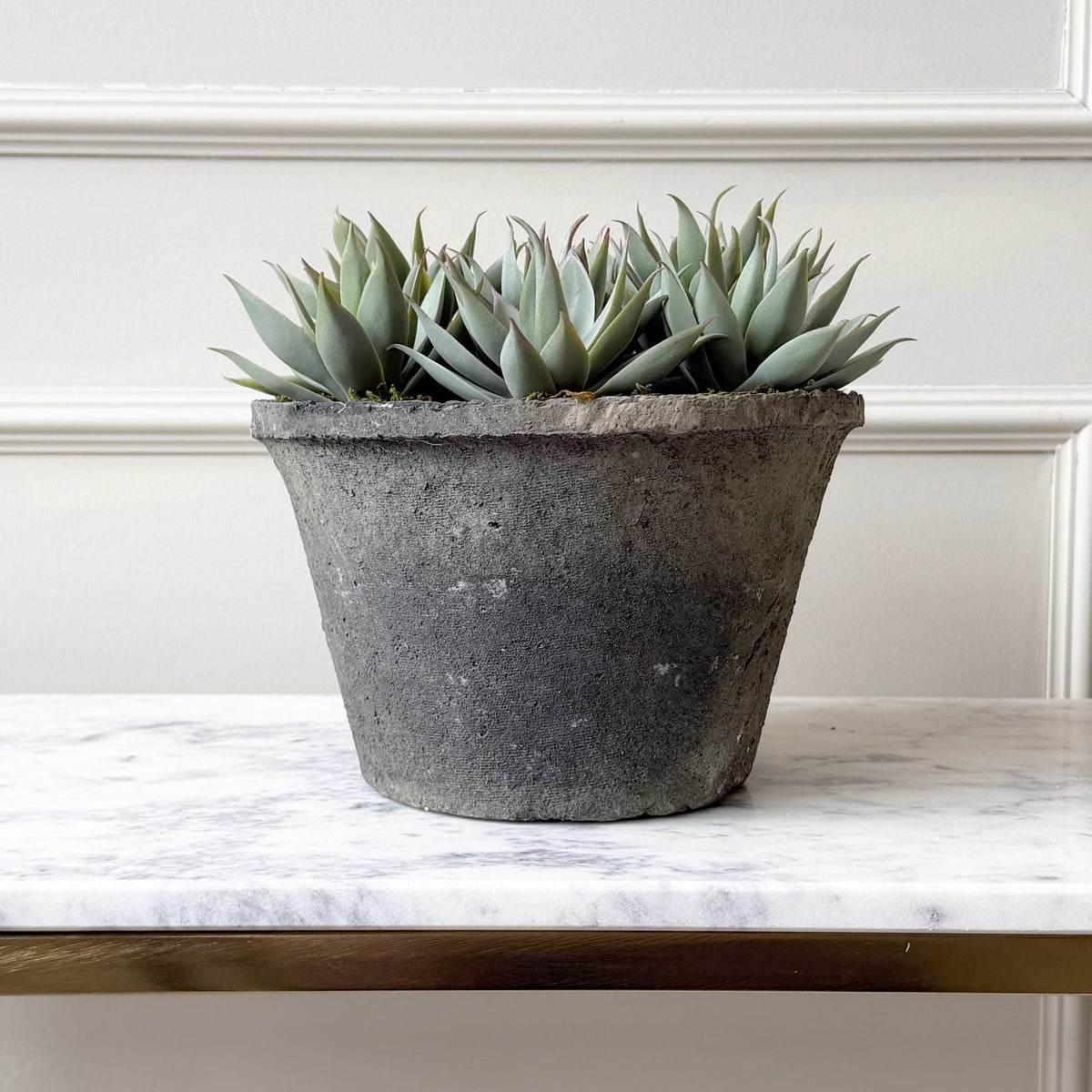 Realistic Artificial Large Succulents in Rustic Grey Pot AHCH-0973 by The Faux Flower Company