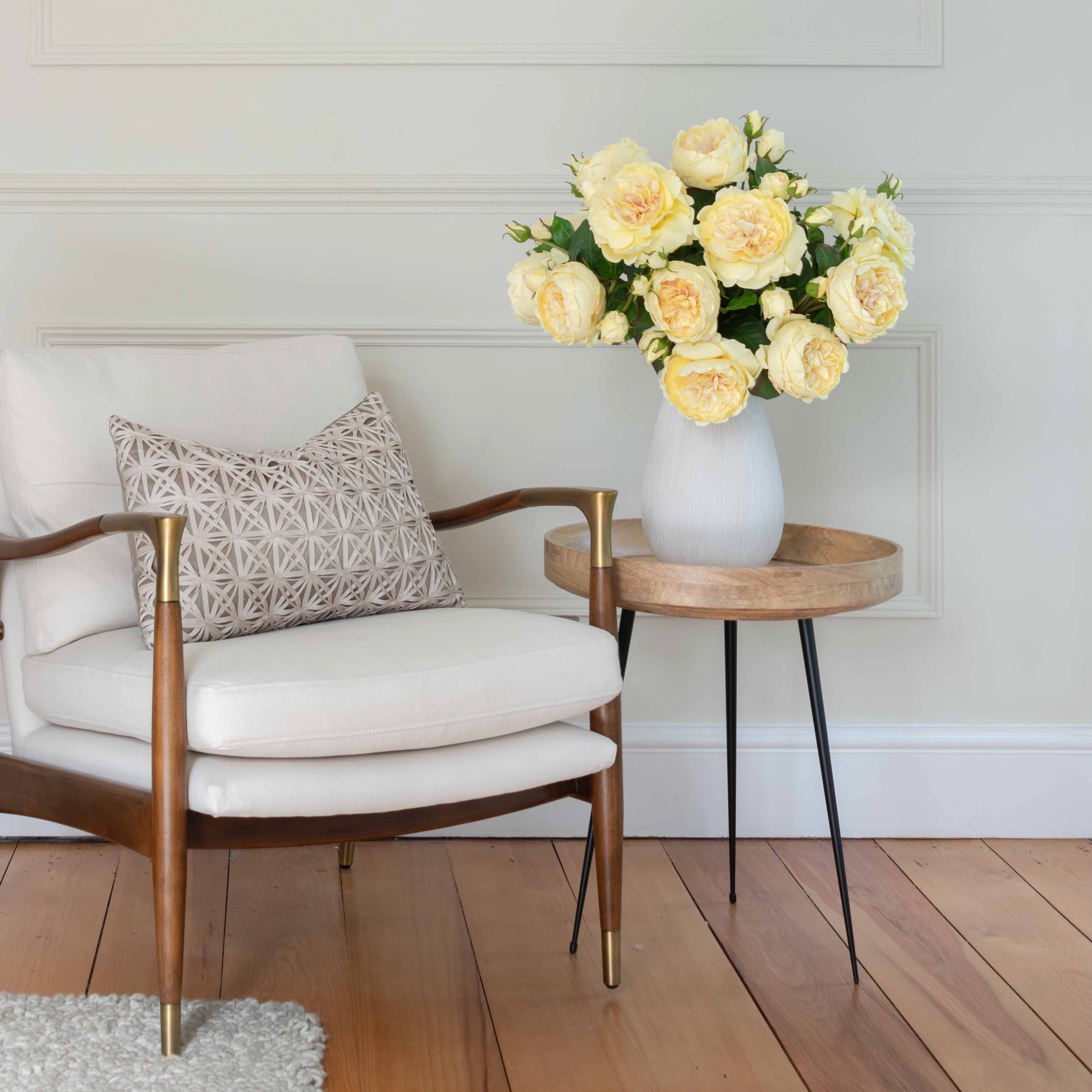 Realistic Artificial Pale Yellow English Rose ABY5013LY by The Faux Flower Company