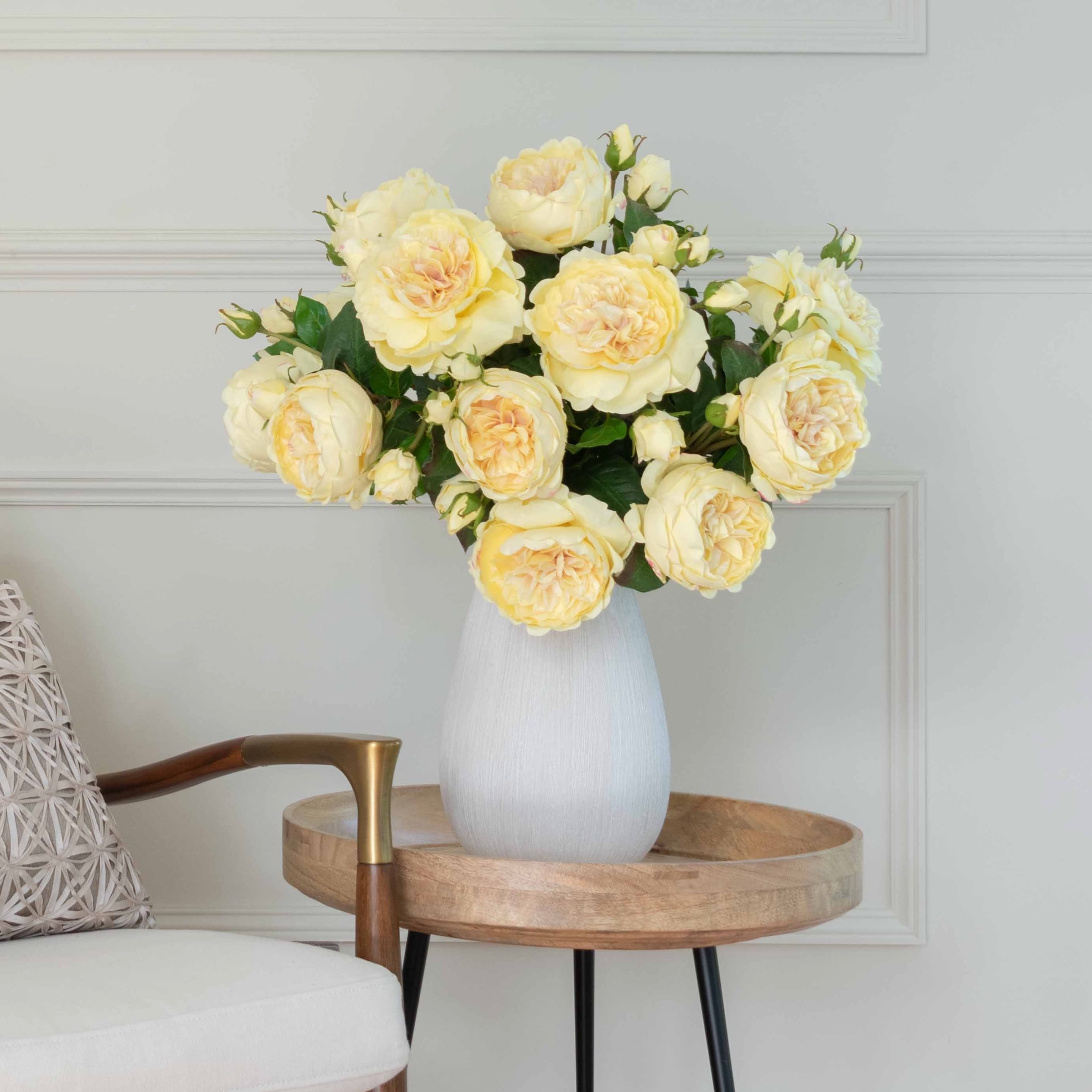 Realistic Artificial Pale Yellow English Rose ABY5013LY by The Faux Flower Company