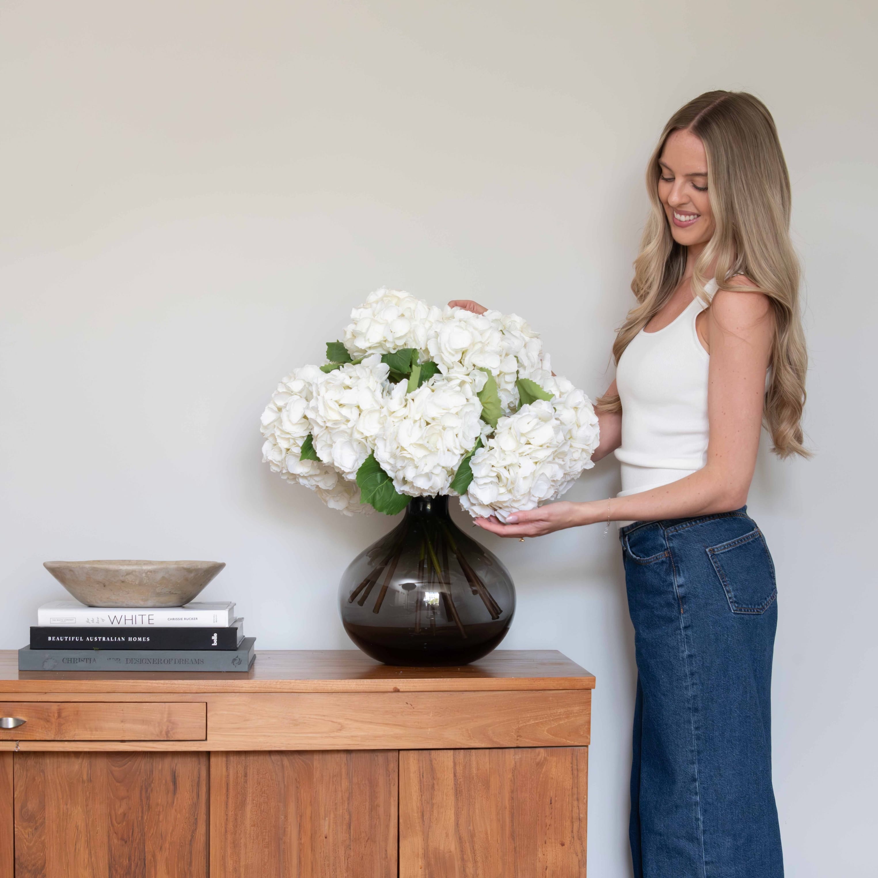 Realistic Artificial White Hydrangea by The Faux Flower Company