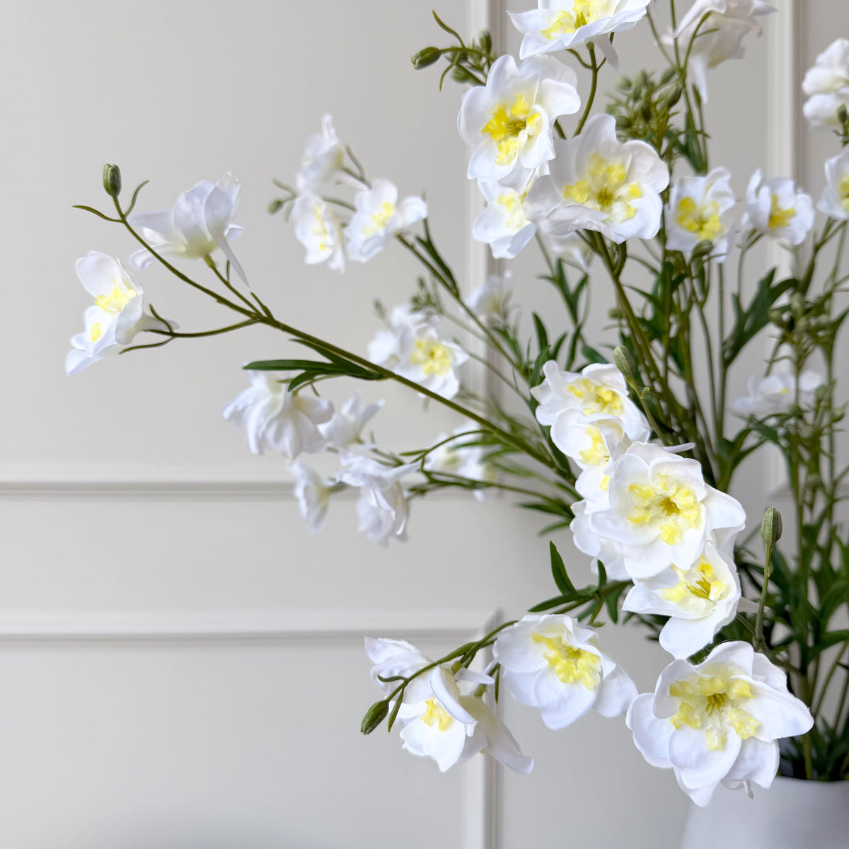 Realistic Artificial White Wild Delphinium Spray ABY4052WH by The Faux Flower Company
