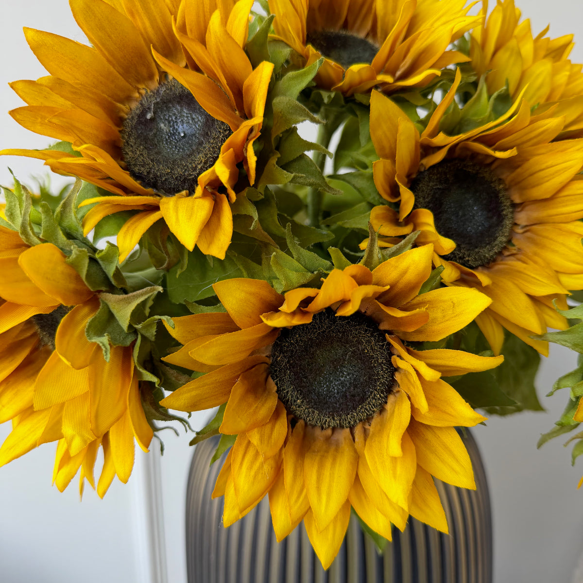 Realistic Artificial Yellow Sunflower with Leaves ABY1046YL by The Faux Flower Company