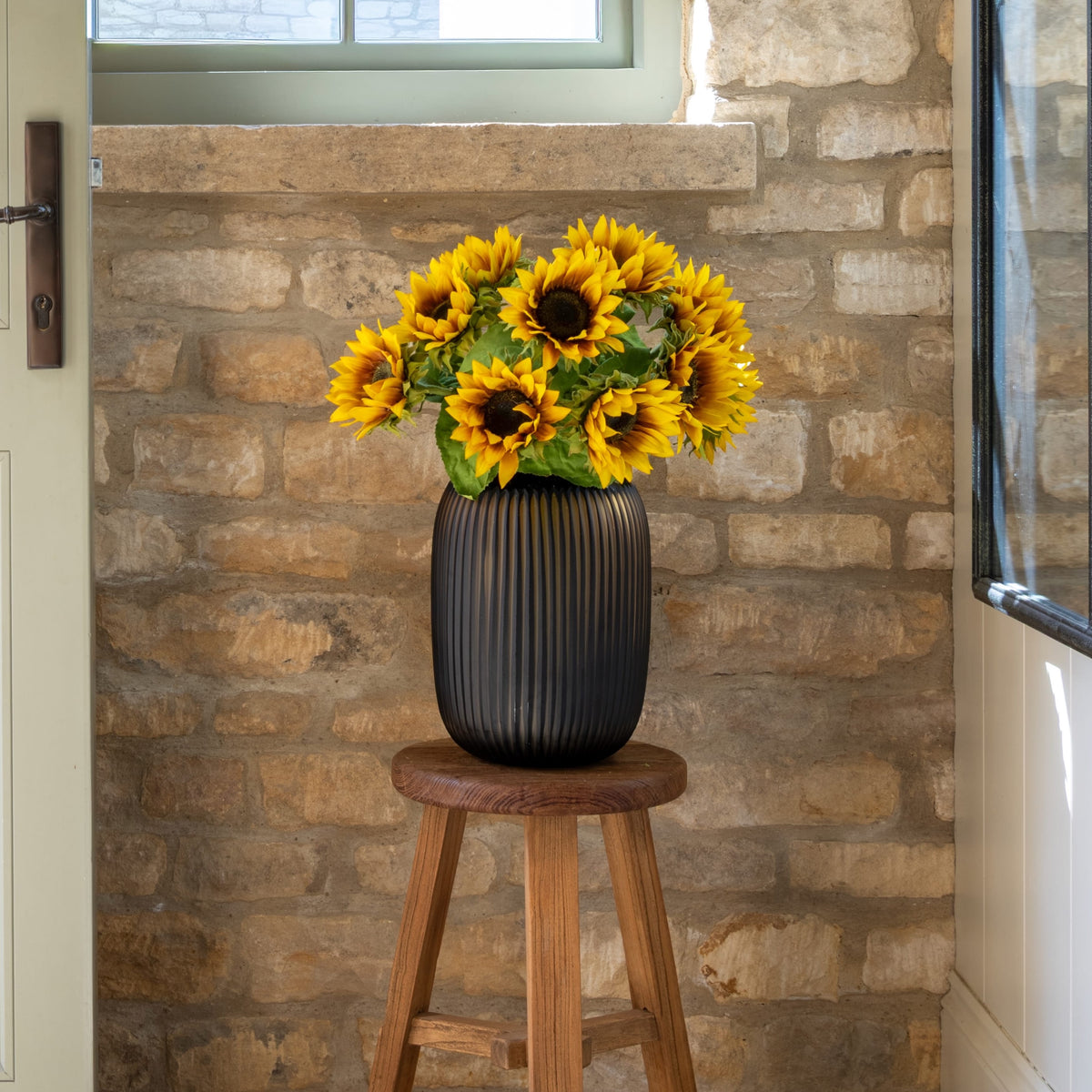 Realistic Artificial Yellow Sunflower with Leaves ABY1046YL by The Faux Flower Company