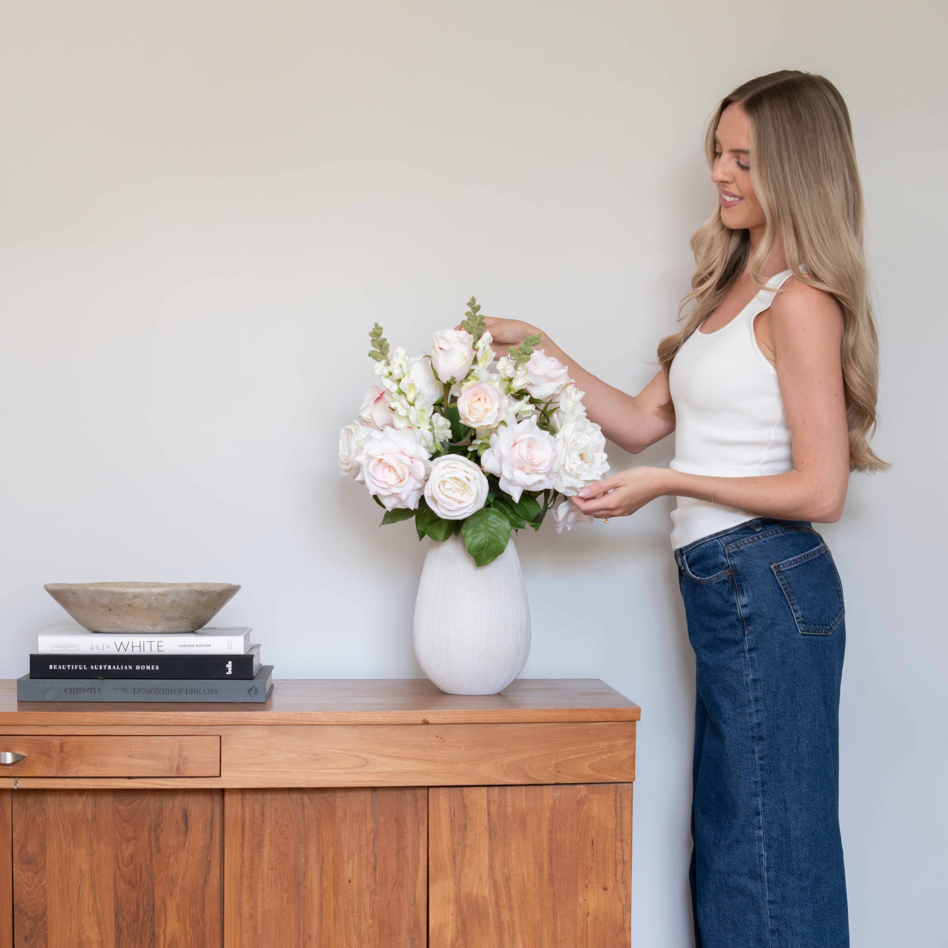 Realistic Barely Blush Artificial Flower Arrangement by The Faux Flower Company