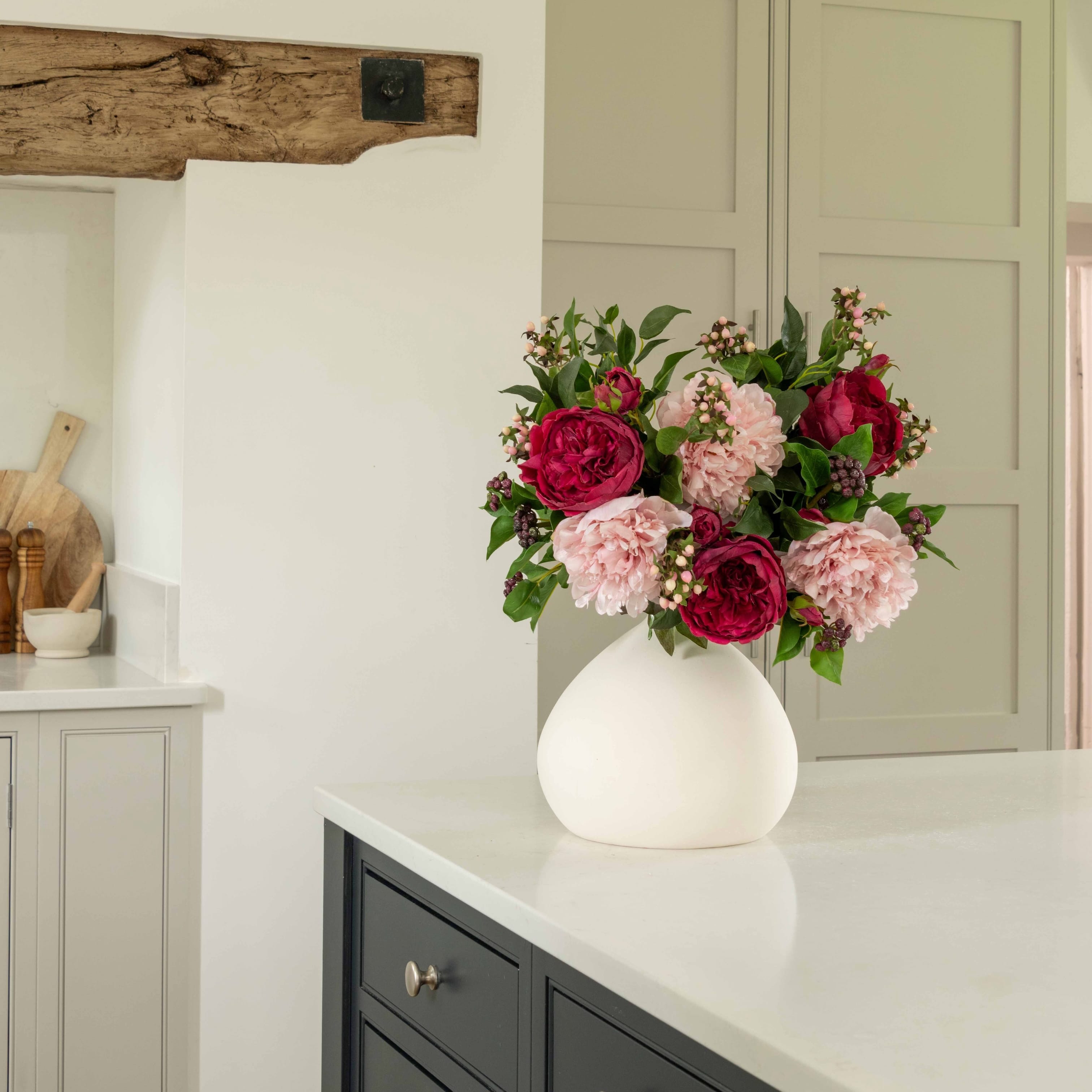 Realistic Burgundy & Blush Artificial Flower Arrangement by The Faux Flower Company