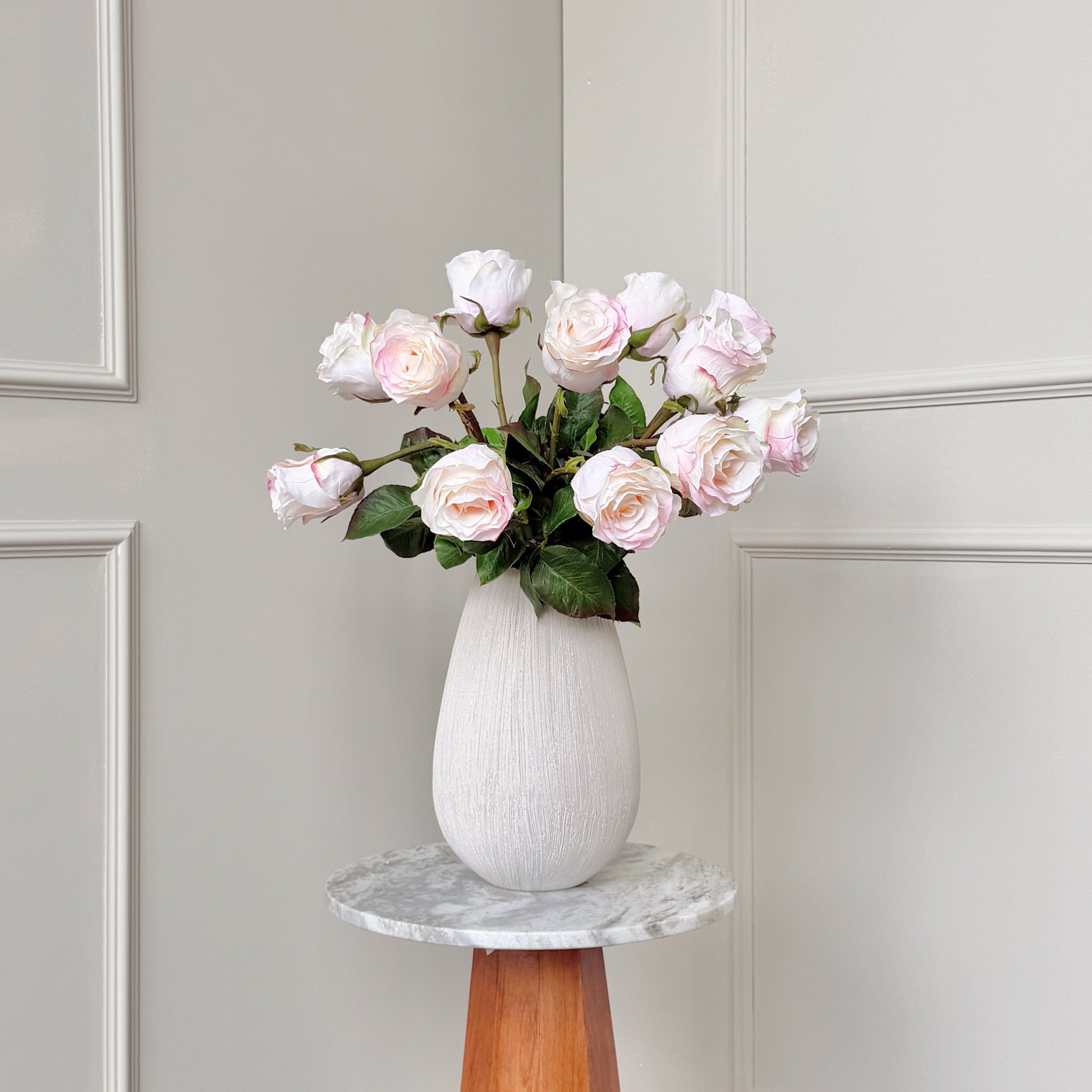 Realistic Deluxe Artificial Pink Rose Bud Hand-Tied Bouquet by The Faux Flower Company