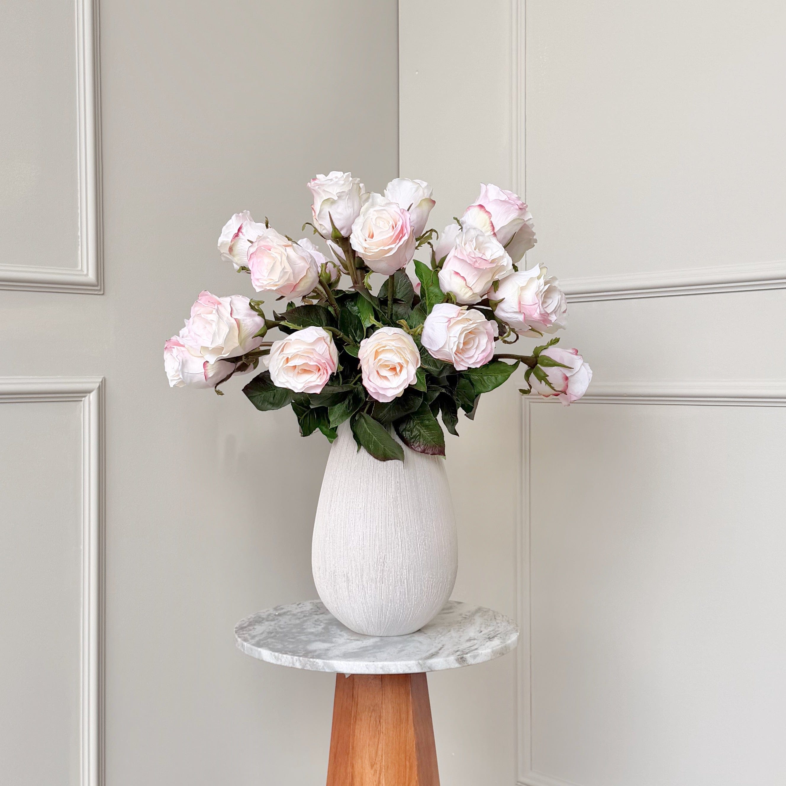 Realistic Deluxe Artificial Pink Rose Bud Hand-Tied Bouquet by The Faux Flower Company