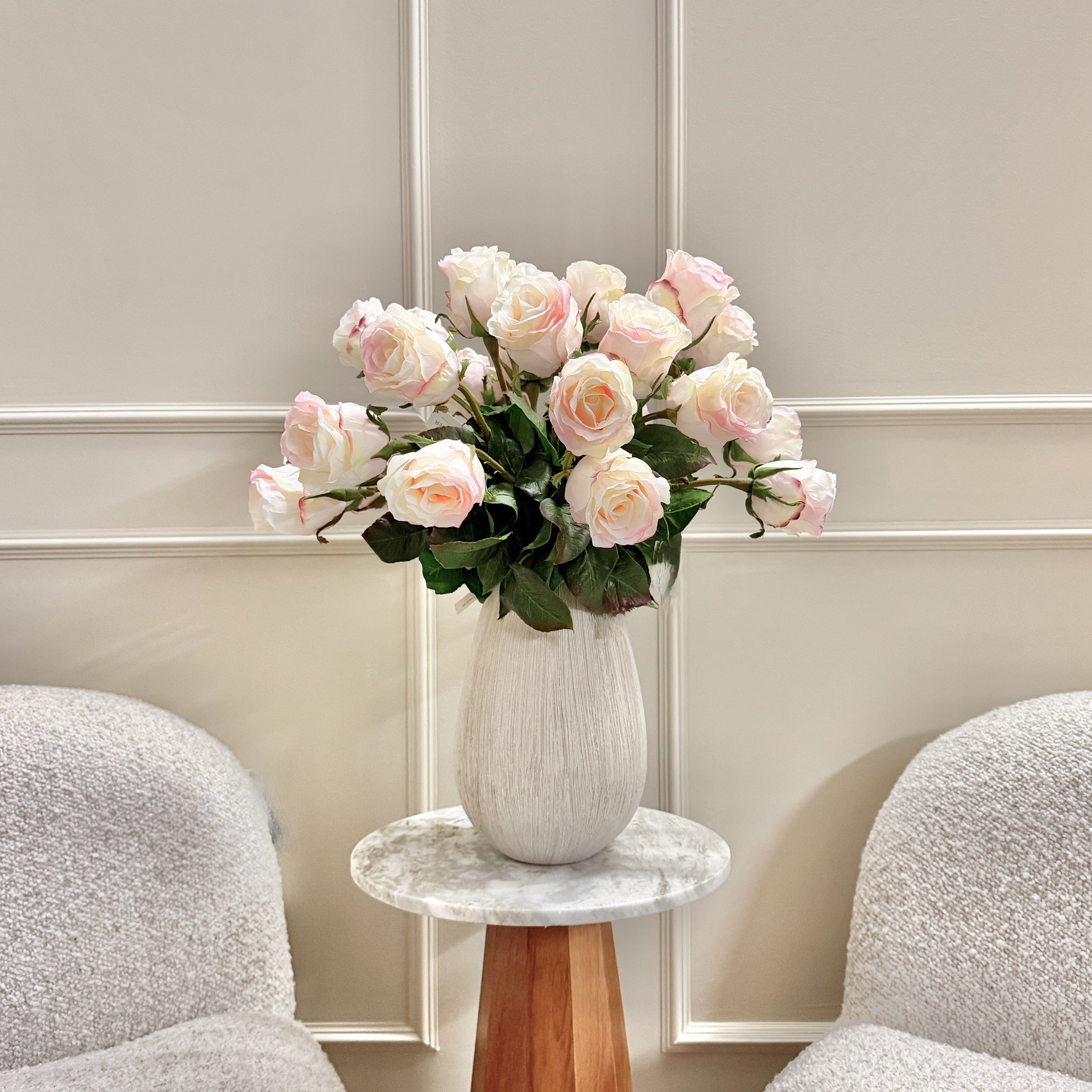 Realistic Deluxe Artificial Pink Rose Bud Hand-Tied Bouquet by The Faux Flower Company