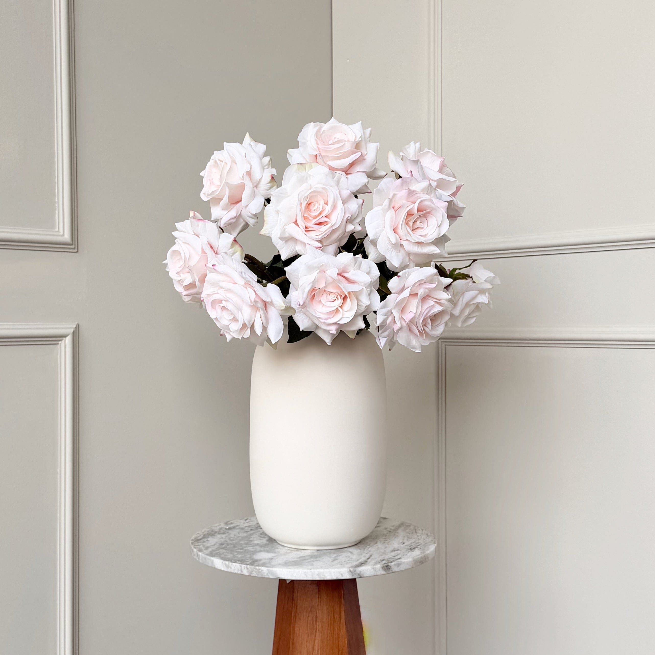 Realistic Deluxe Artificial Pink Tea Rose Hand-Tied Bouquet by The Faux Flower Company