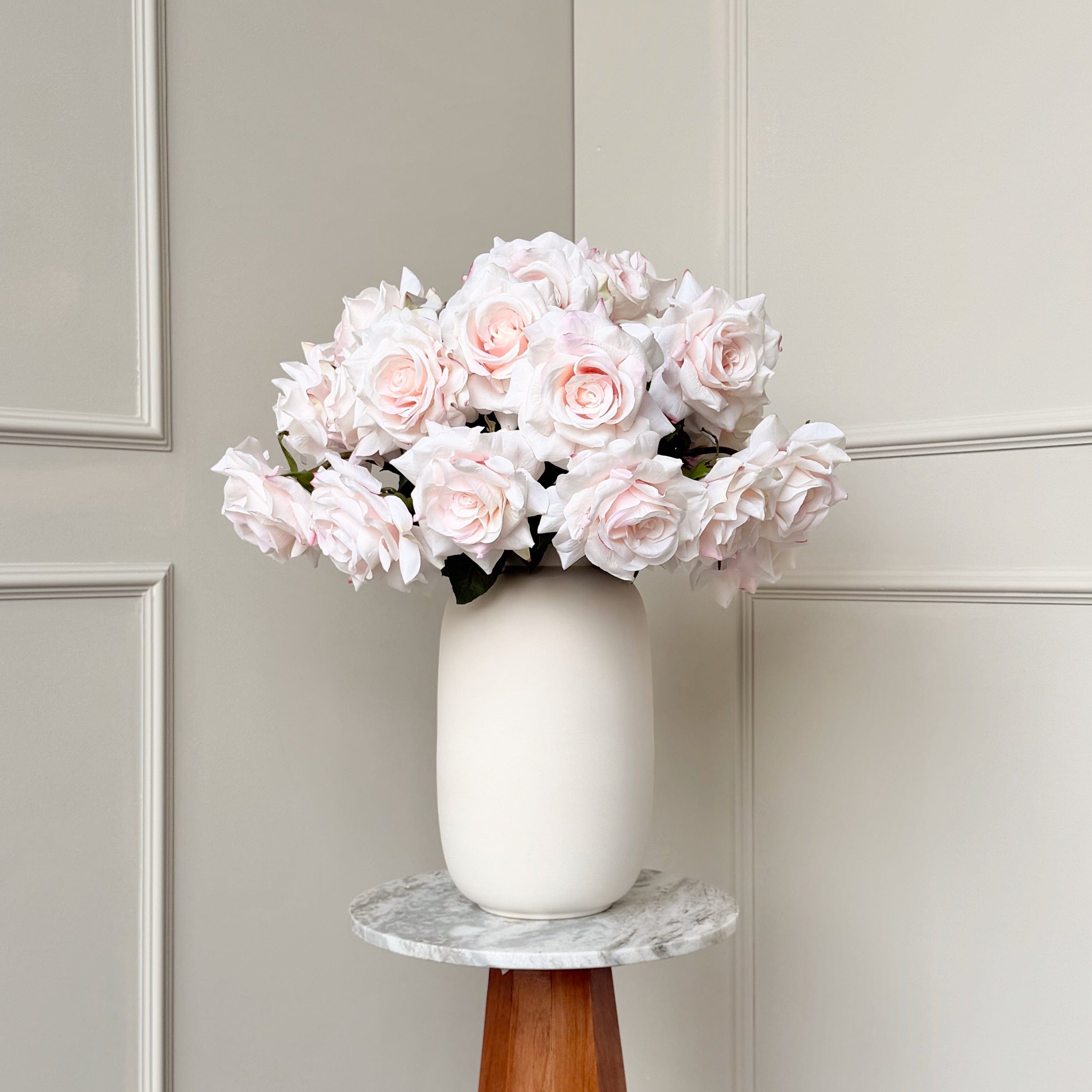 Realistic Deluxe Artificial Pink Tea Rose Hand-Tied Bouquet by The Faux Flower Company