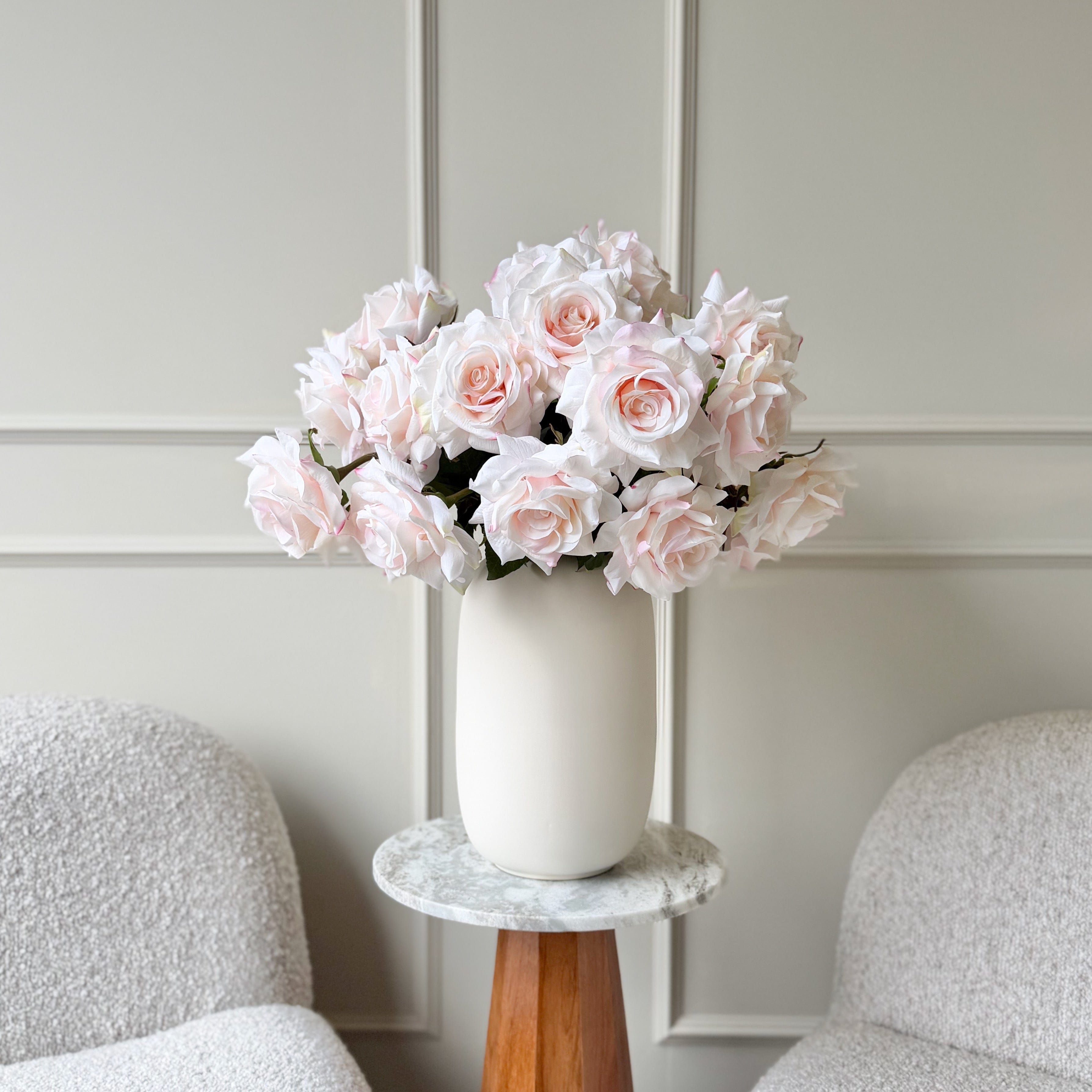 Realistic Deluxe Artificial Pink Tea Rose Hand-Tied Bouquet by The Faux Flower Company