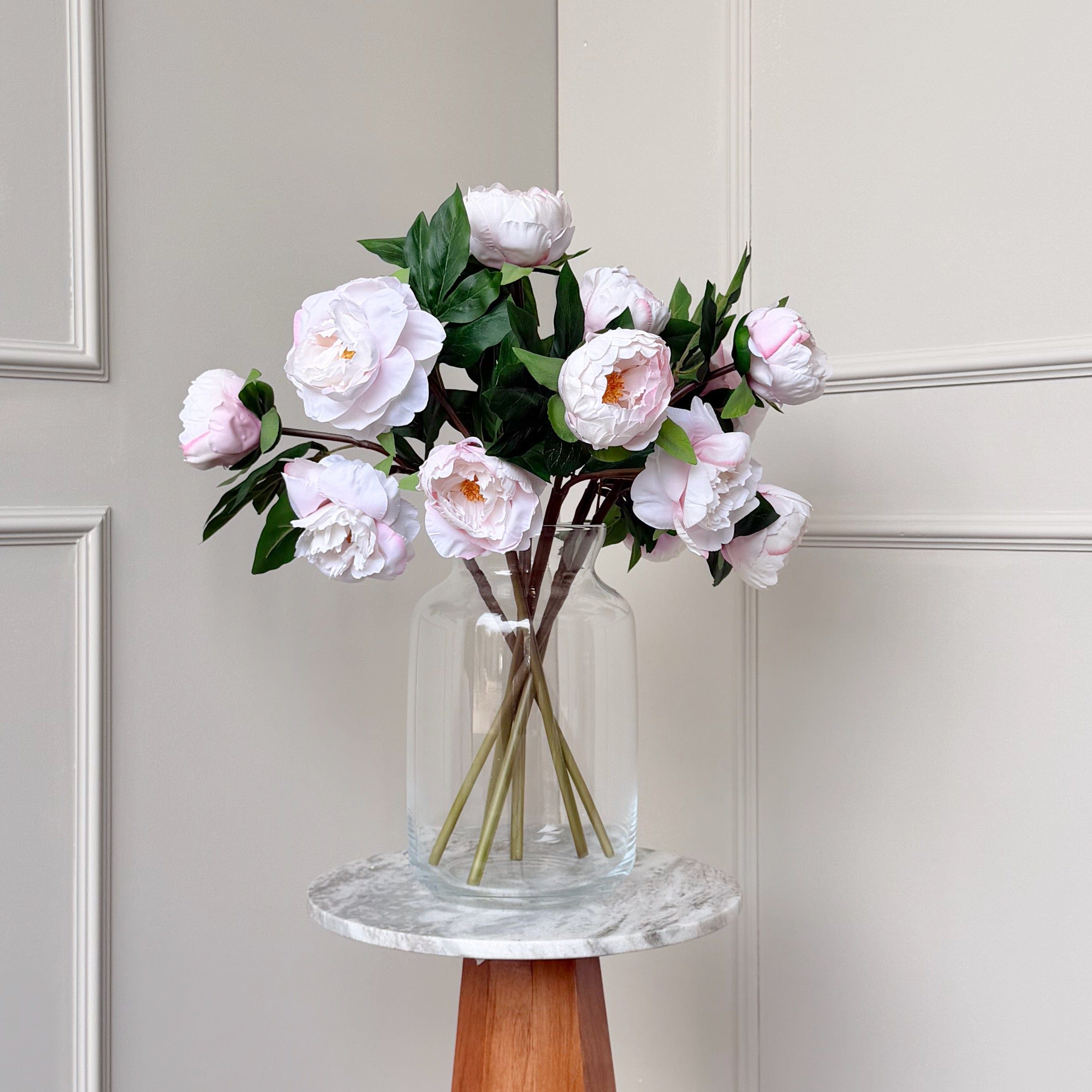 Realistic Deluxe Artificial Pink Two Bloom Peony Hand-Tied Bouquet by The Faux Flower Company