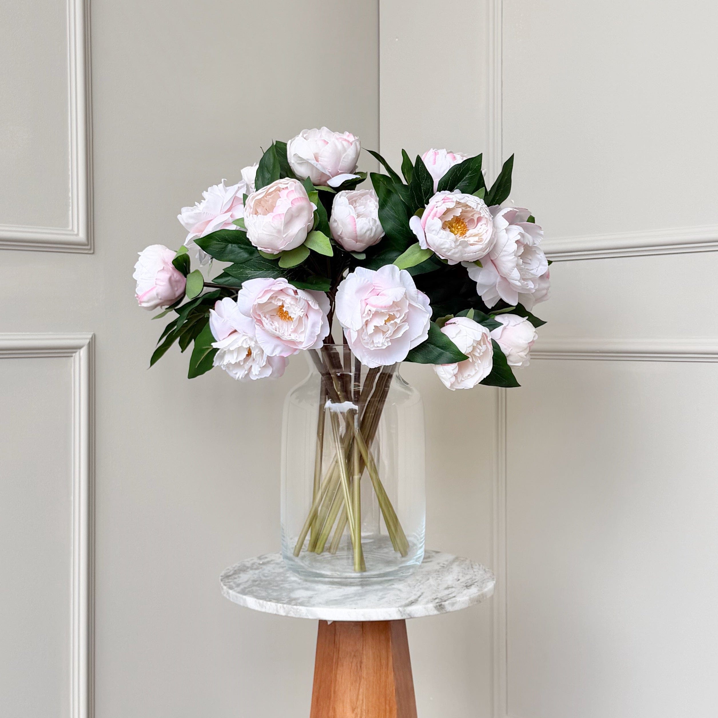 Realistic Deluxe Artificial Pink Two Bloom Peony Hand-Tied Bouquet by The Faux Flower Company