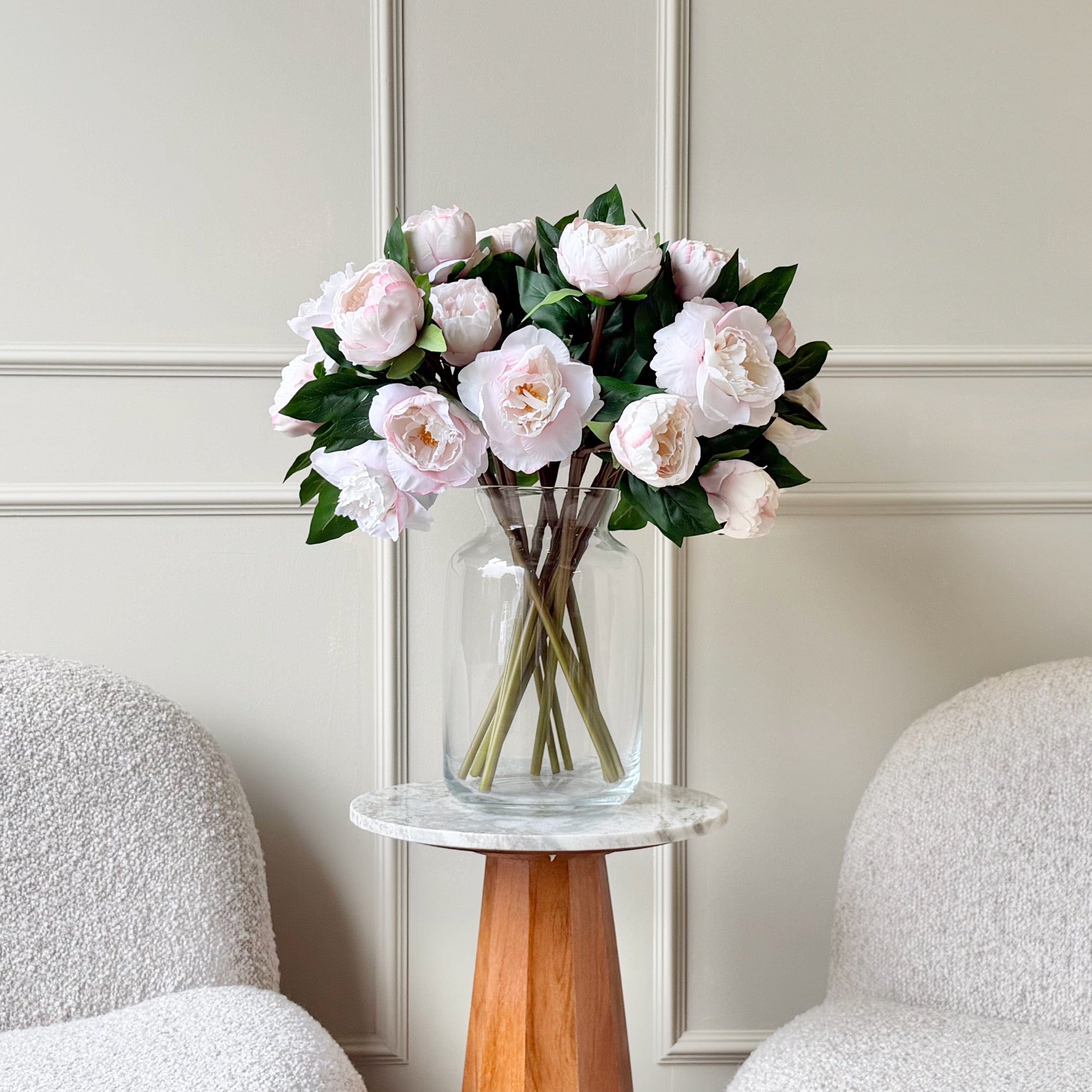 Realistic Deluxe Artificial Pink Two Bloom Peony Hand-Tied Bouquet by The Faux Flower Company