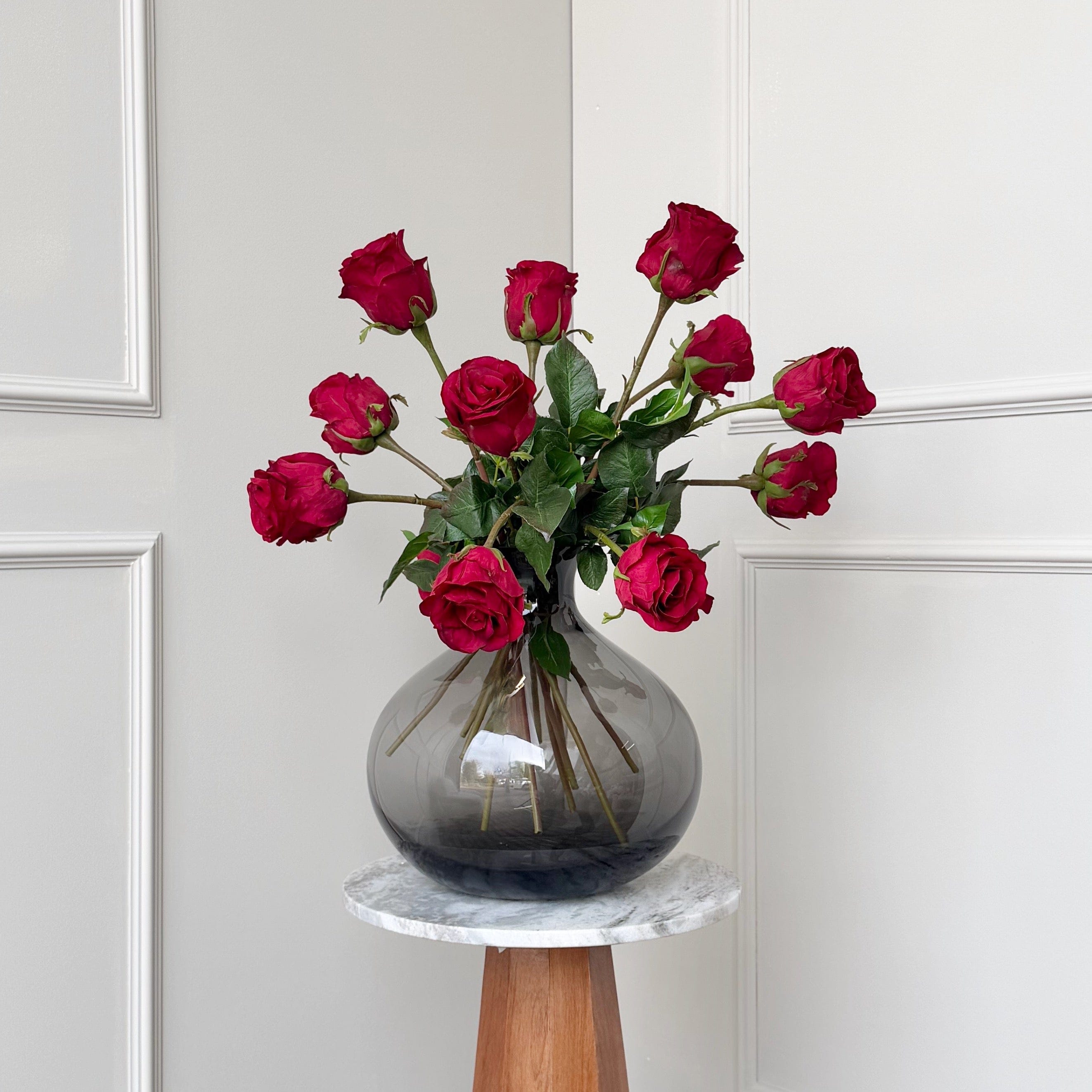 Realistic Deluxe Artificial Red Rose Bud Hand-Tied Bouquet by The Faux Flower Company