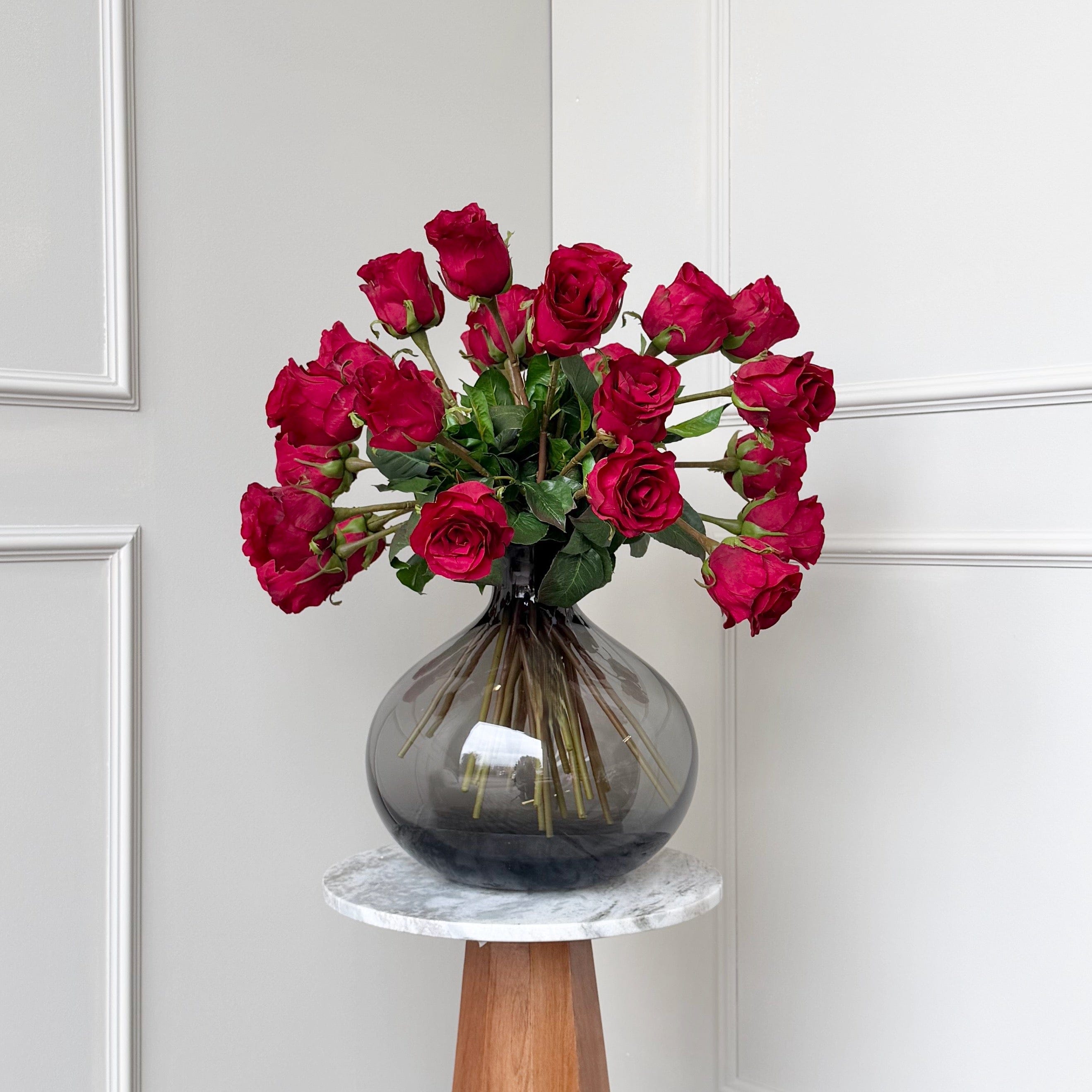 Realistic Deluxe Artificial Red Rose Bud Hand-Tied Bouquet by The Faux Flower Company