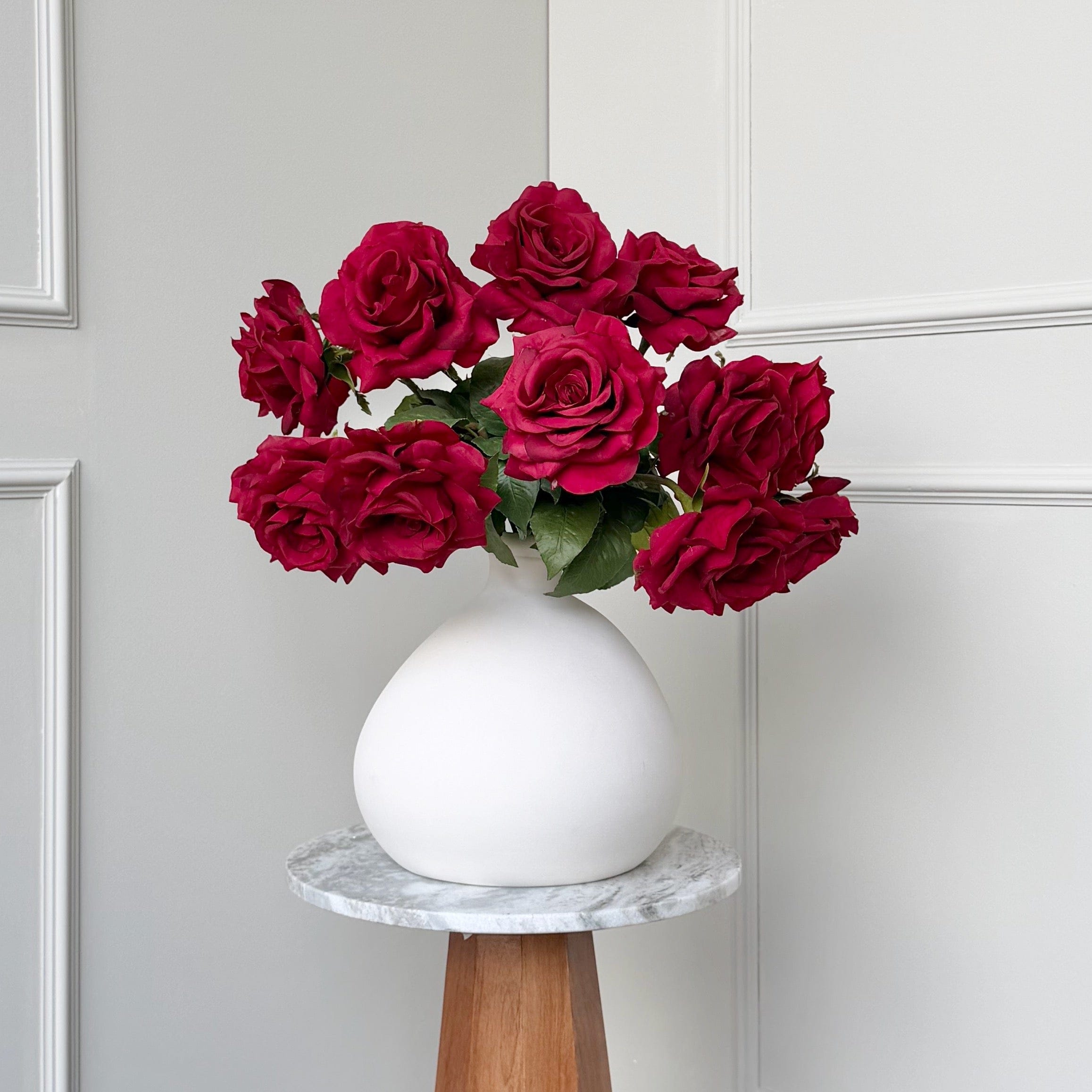 Realistic Deluxe Artificial Red Tea Rose Hand-Tied Bouquet by The Faux Flower Company