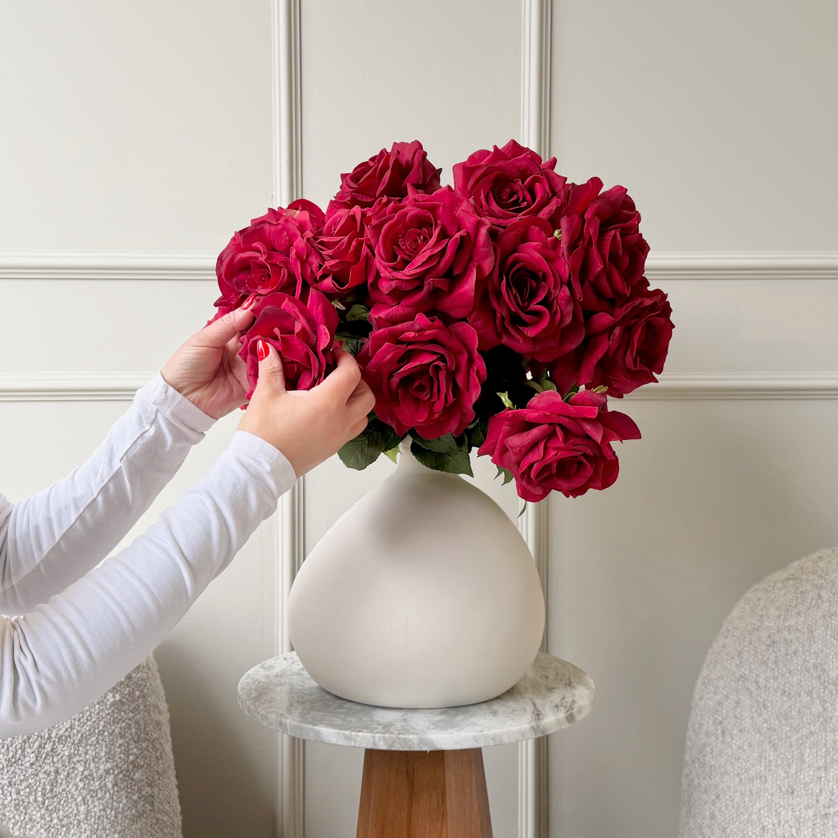 Realistic Deluxe Artificial Red Tea Rose Hand-Tied Bouquet by The Faux Flower Company