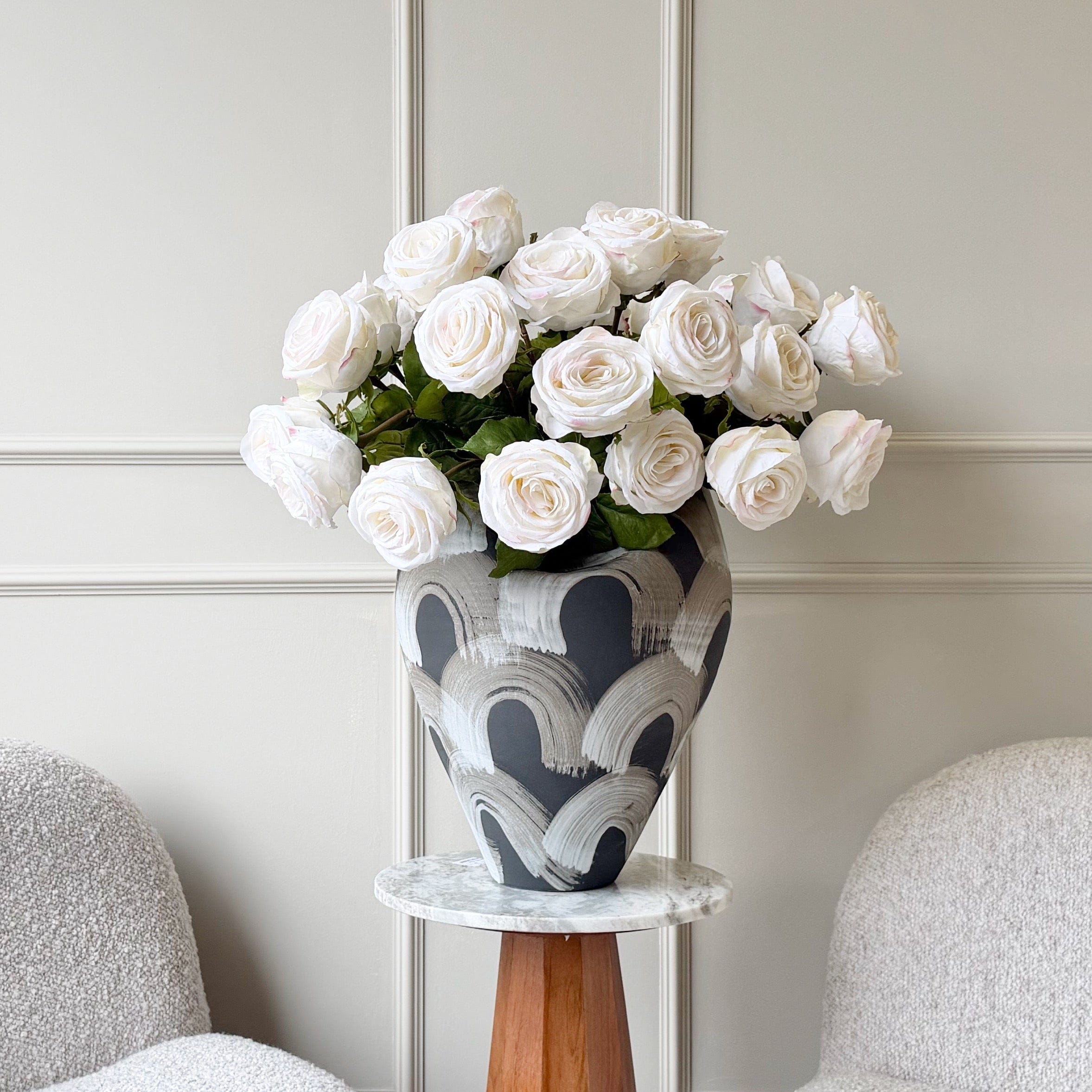 Realistic Deluxe Artificial White Large Rose Hand-Tied Bouquet by The Faux Flower Company