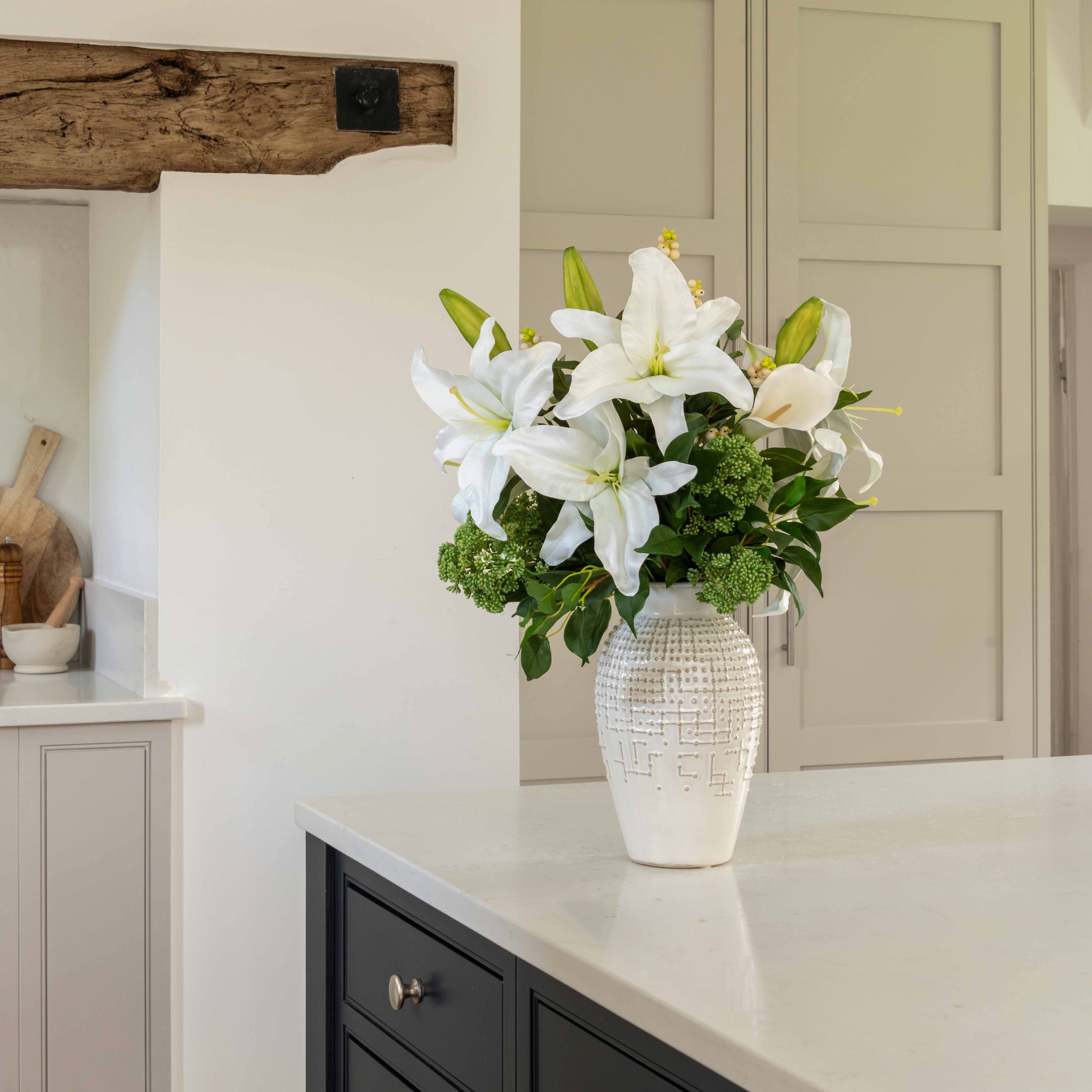 Realistic Fresh Linen Artificial Flower Arrangement by The Faux Flower Company