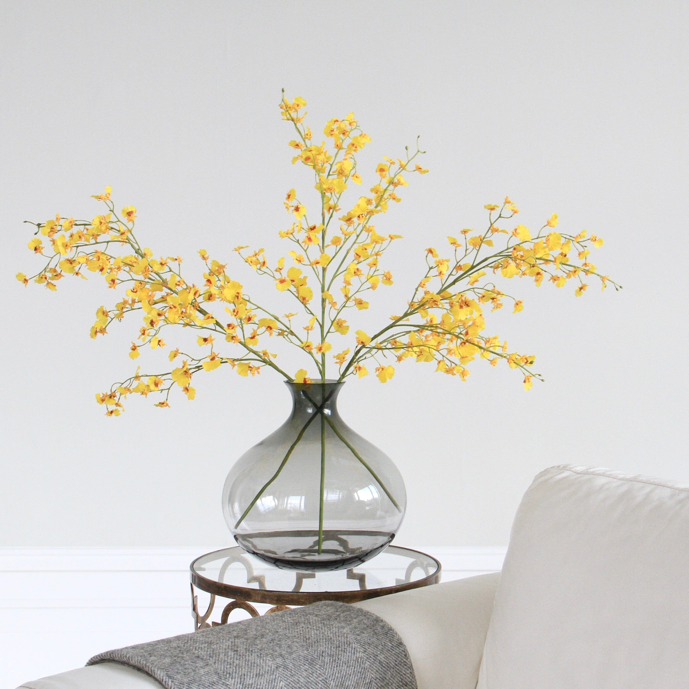 Artificial flowers luxury faux silk Yellow Oncidium Orchid lifelike realistic faux flowers buy online from Amaranthine Blooms UK