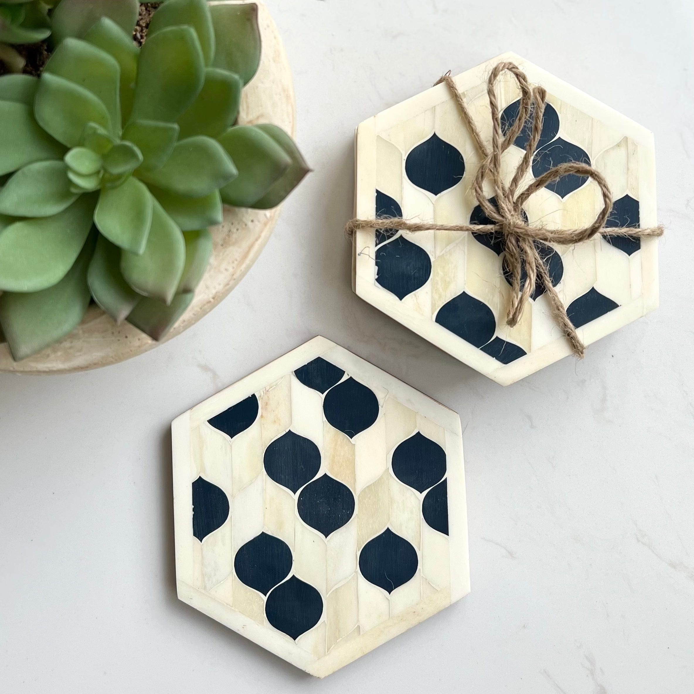 Blue & Ivory Coasters - Set of 4