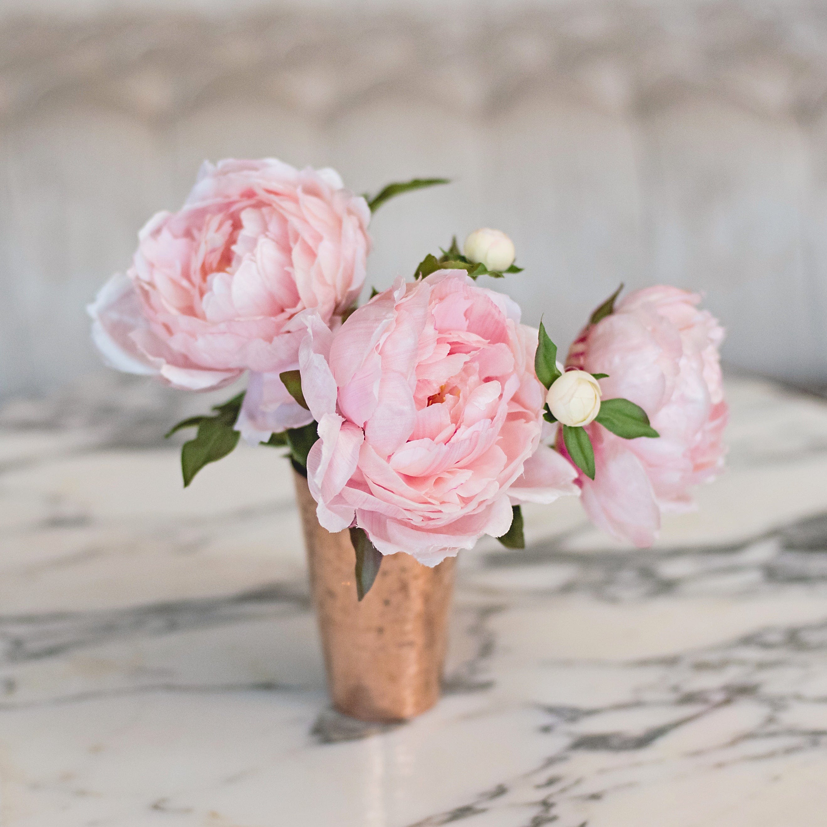 Artificial flowers luxury lifelike faux Artificial Blush Pink Classic Peony realistic silk single stems buy online from The Faux Flower Company