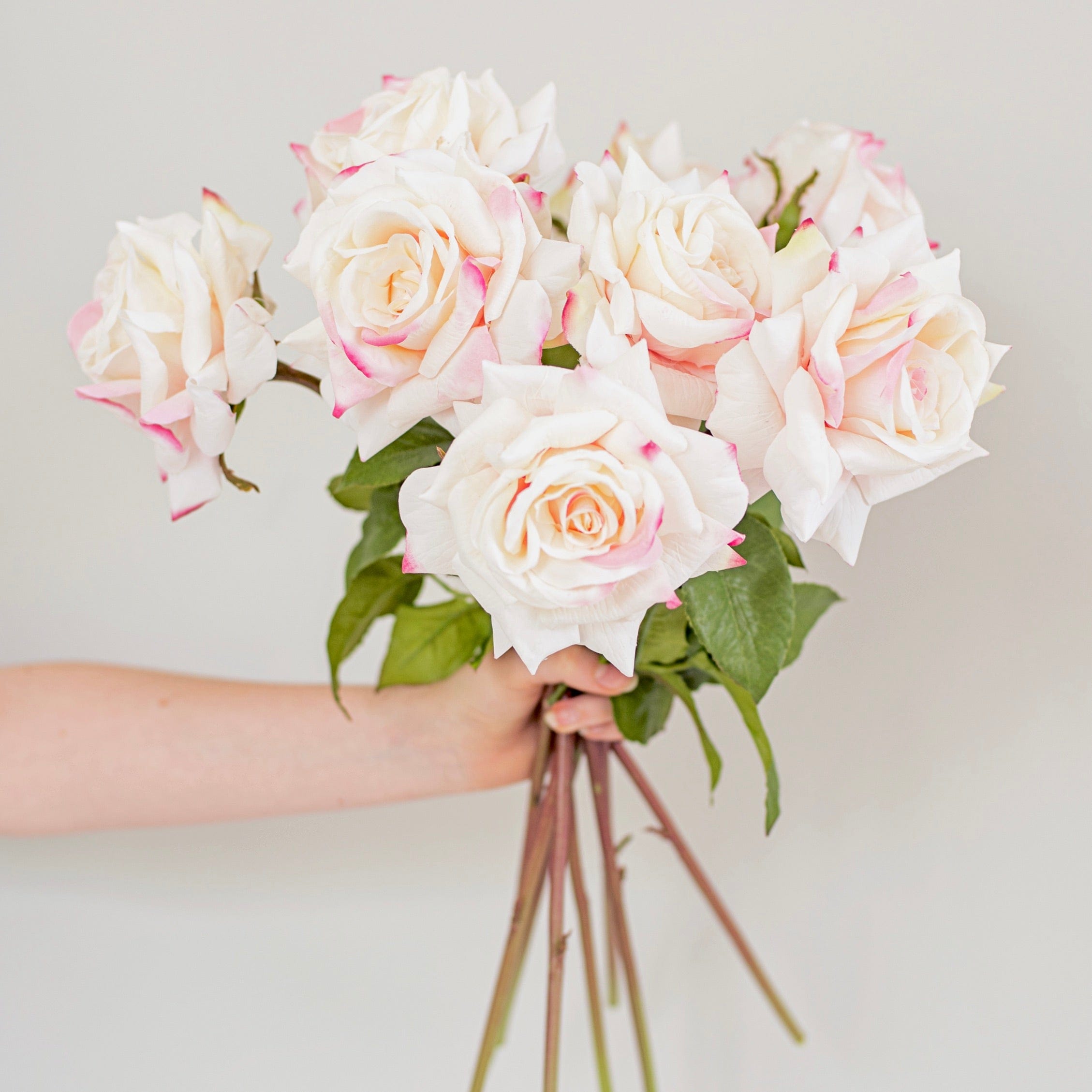 Artificial flowers luxury lifelike faux Artificial Blush Pink Tea Rose realistic silk single stems buy online from The Faux Flower Company