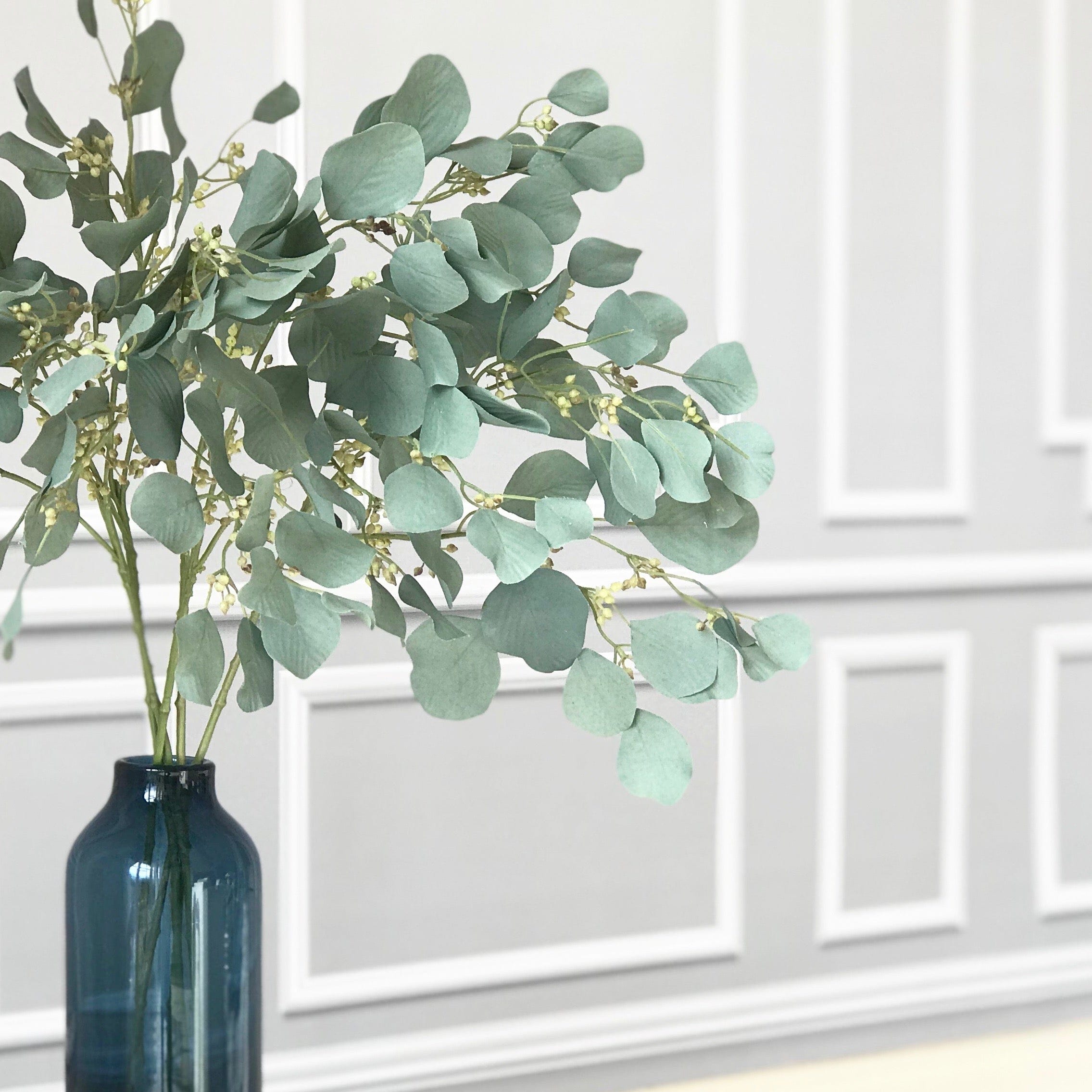 Artificial flowers luxury lifelike faux Artificial Green Eucalyptus & Berries realistic silk single stems buy online from The Faux Flower Company