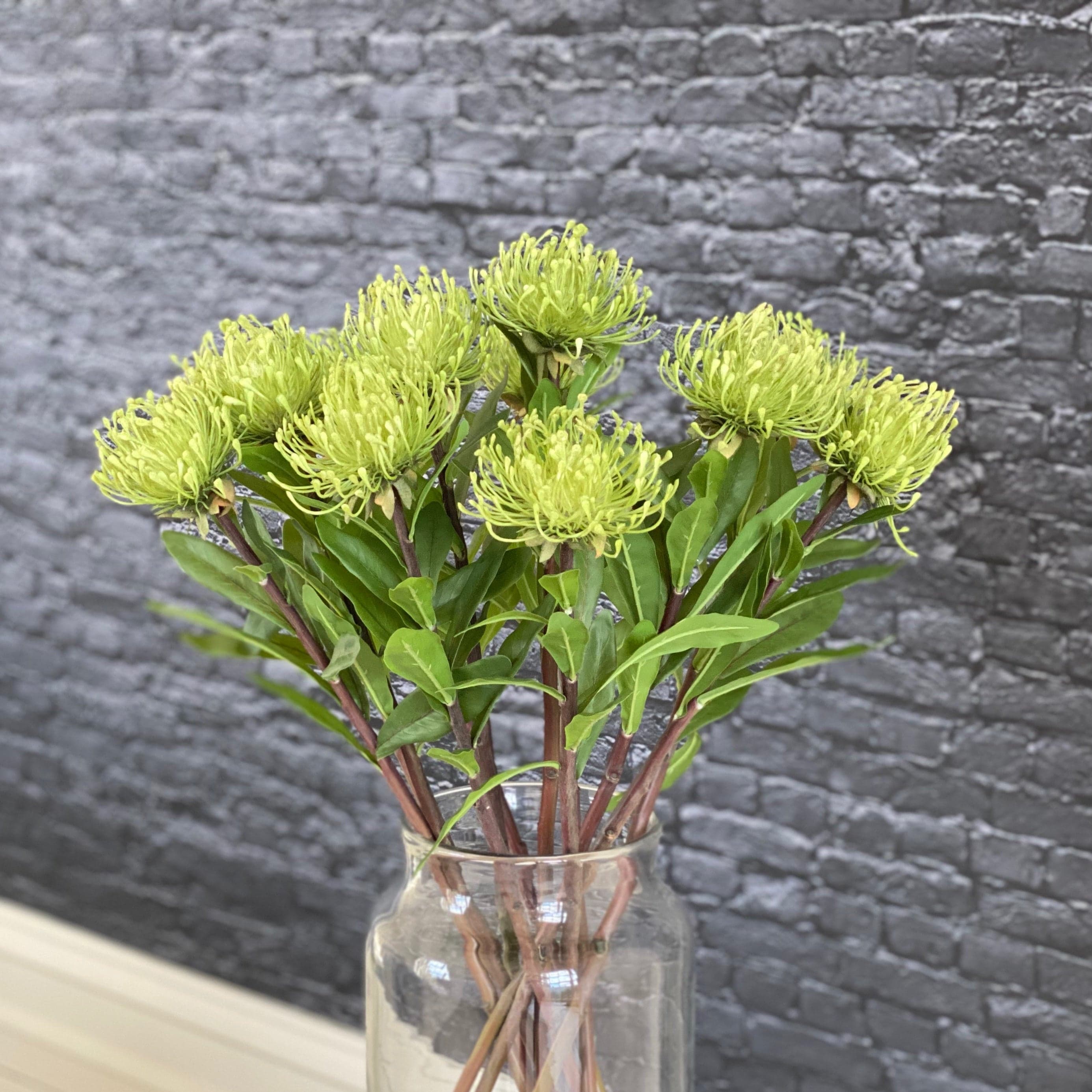 Artificial flowers luxury lifelike faux Artificial Green Pincushion Protea realistic silk single stems buy online from The Faux Flower Company ABZ5379GR