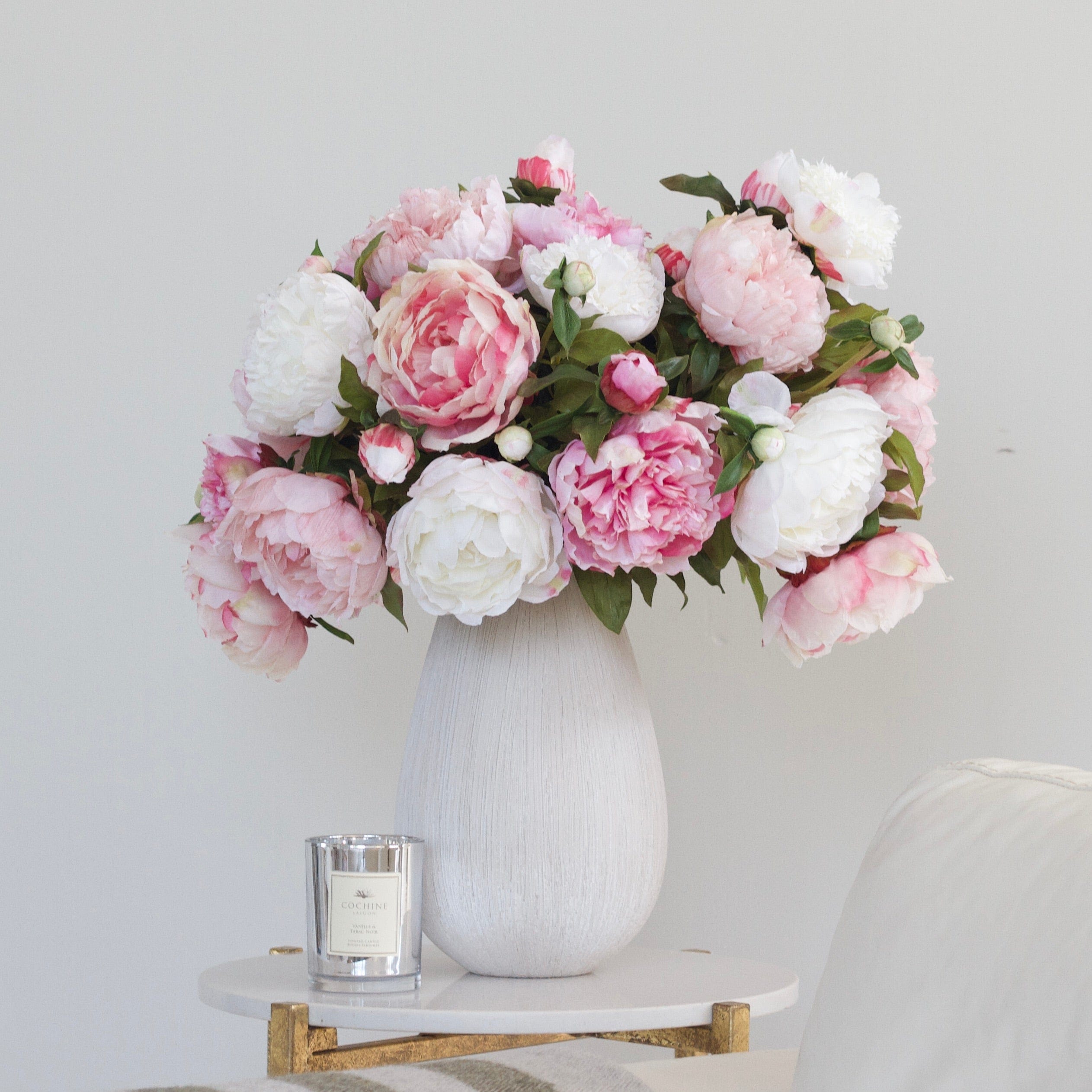 Artificial flowers luxury lifelike faux Artificial Pink & White Peony Bouquet realistic silk bouquet buy online from The Faux Flower Company