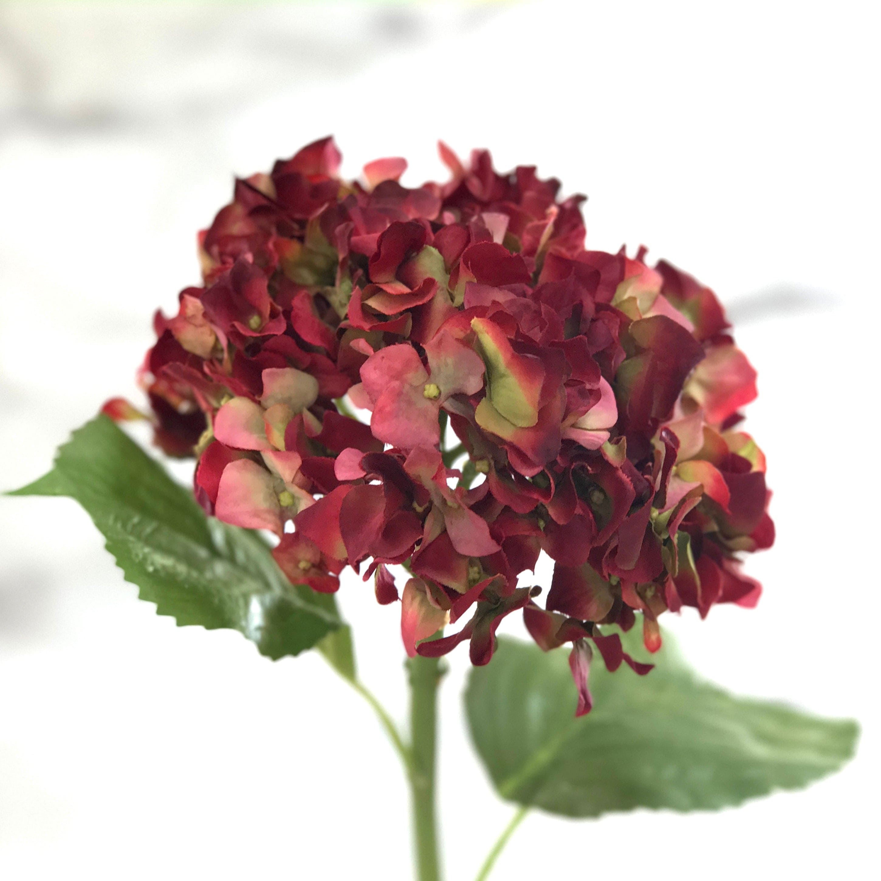 Artificial flowers luxury lifelike faux Artificial Red Dried Hydrangea realistic silk single stems buy online from The Faux Flower Company